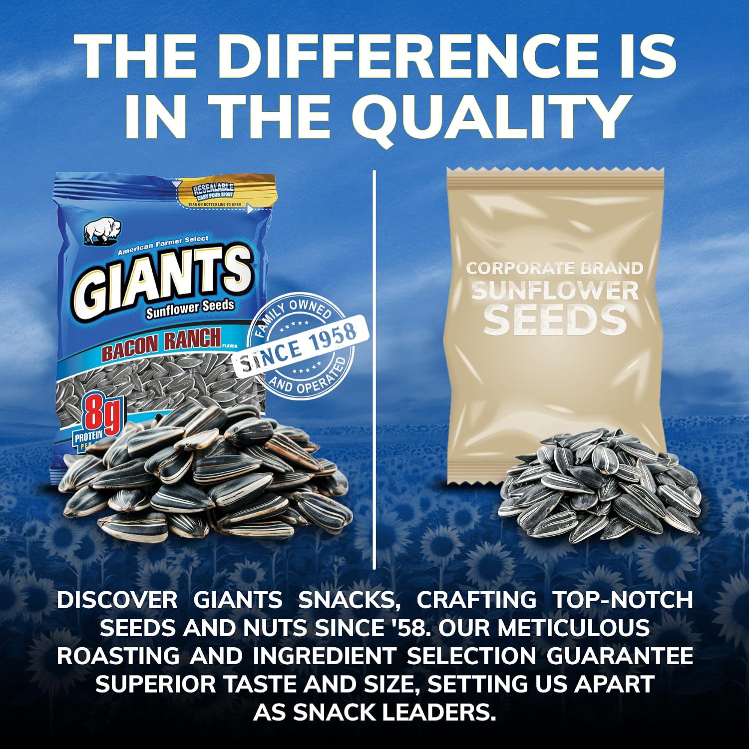 GIANTS Original Sunflower Seeds - Sunflower Seeds to Eat, Sunflower Seeds Bulk, Lightly Salted Sunflower Seeds for Eating, High Protein Snack - 5.75 oz Resealable Bags (Case of 12)