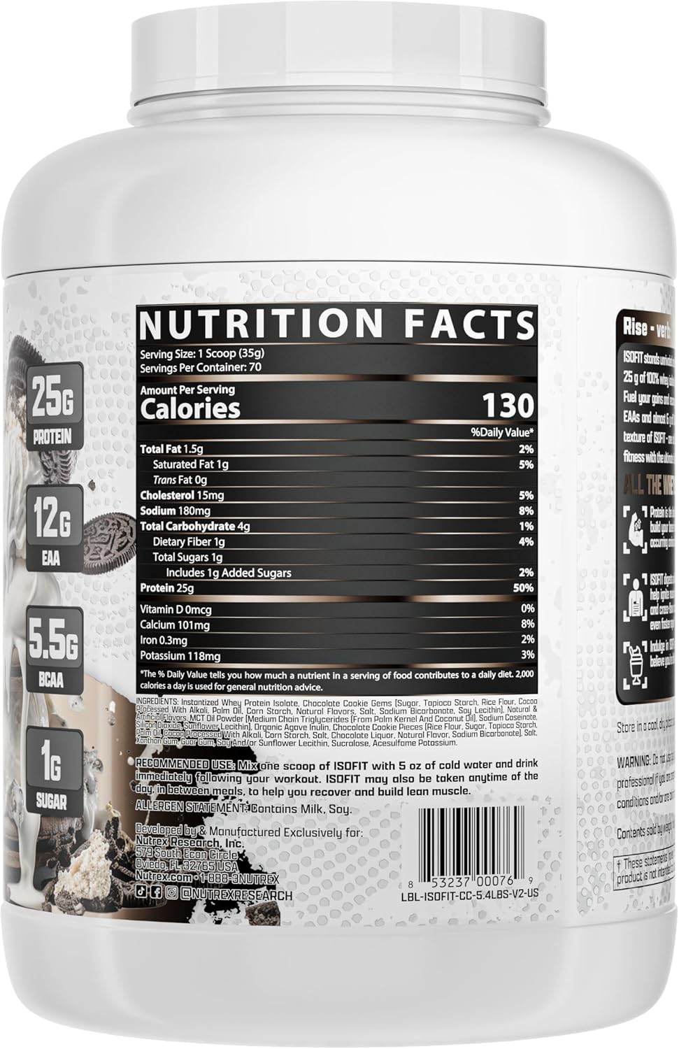 Nutrex Research IsoFit Chocolate Whey Isolate Protein Powder 100% Whey Protein Isolate | Muscle Recovery, Naturally High EAAs | Fast Absorbing, Easy Digestion | (Chocolate Shake 2lbs 30 Servings)