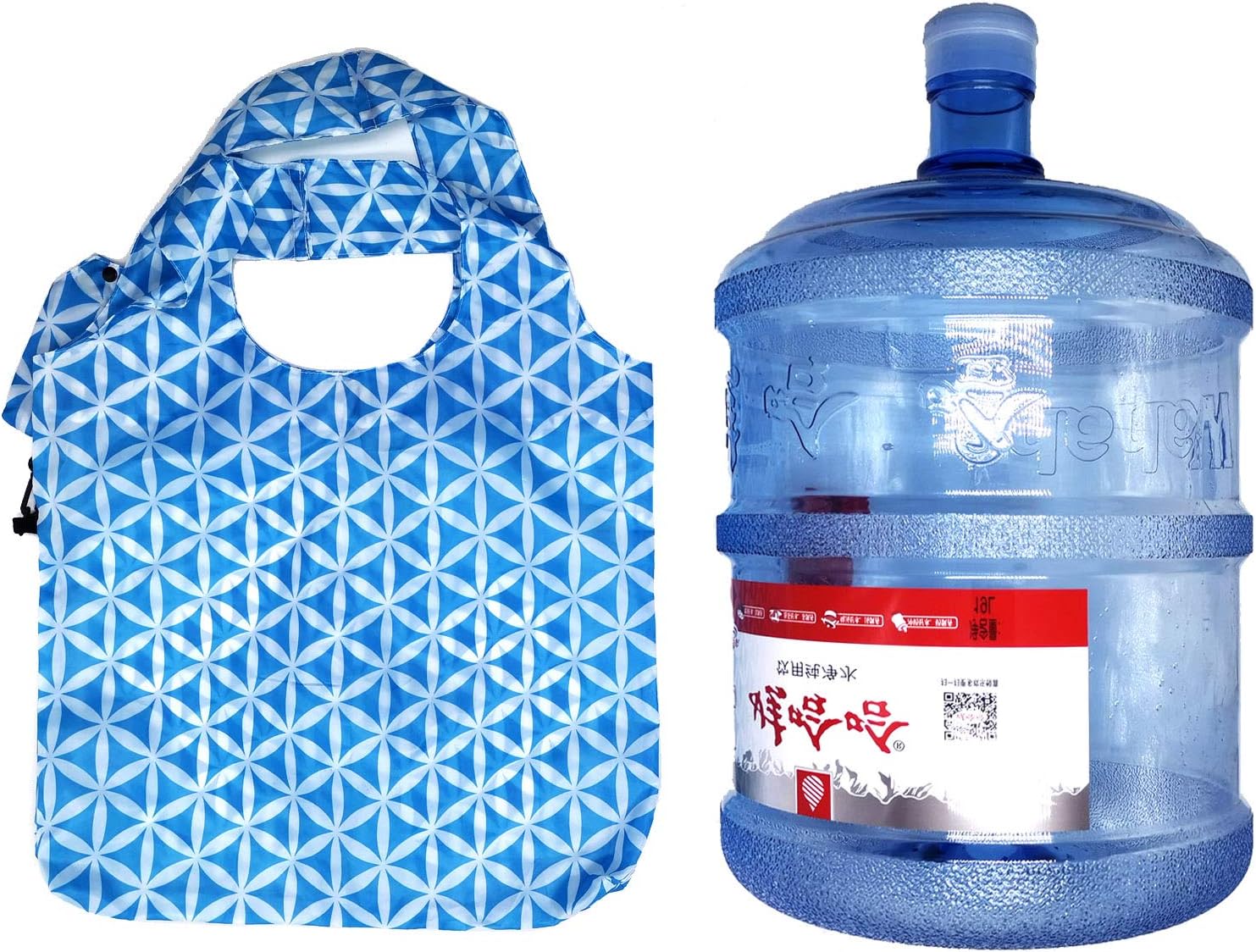 HOLYLUCK Reusable Grocery Bags,Heavy Duty Foldable Shopping Tote Bag (Standard, 3 Blue Geometric Flowers)