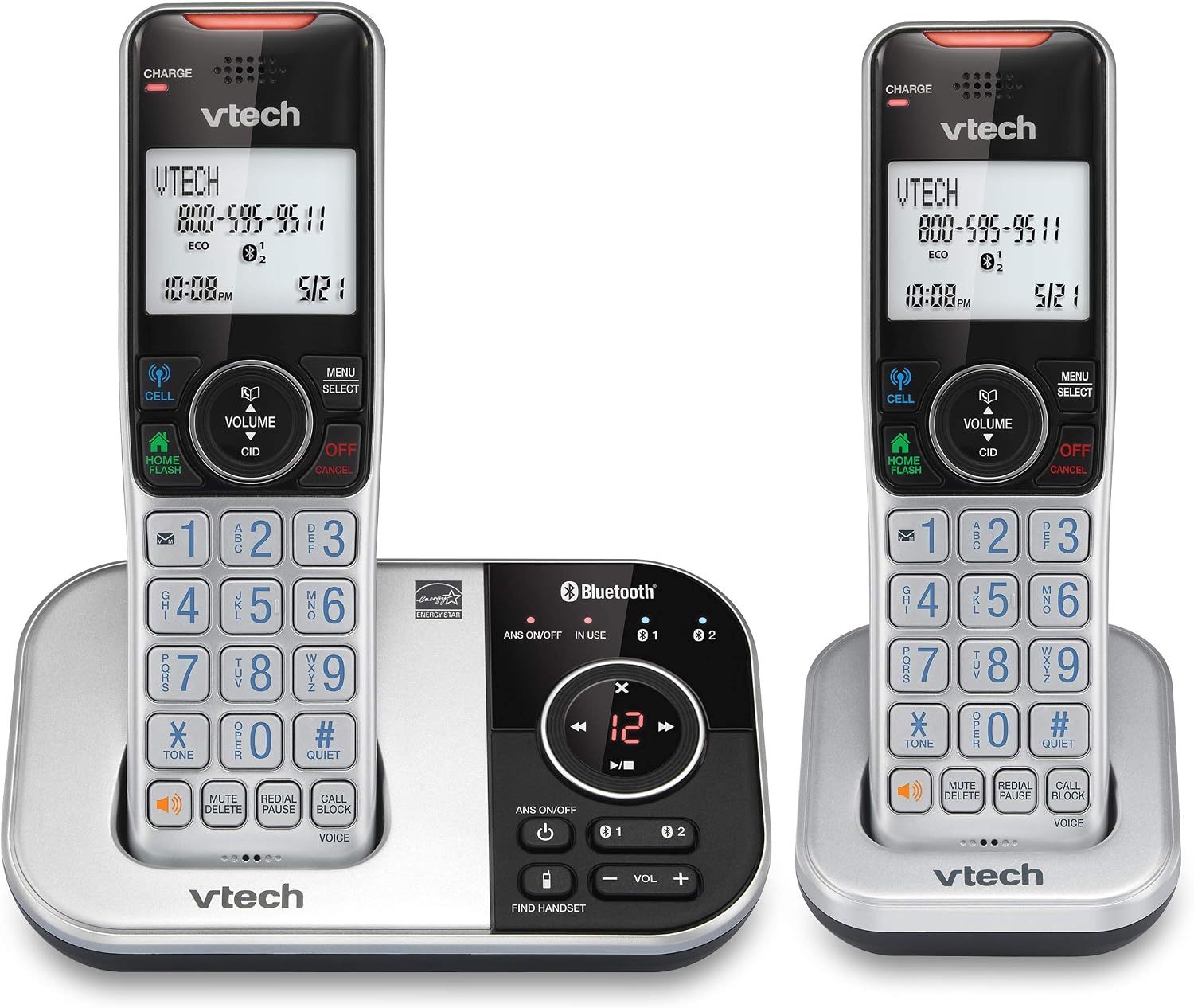 VTech VS112-27 2 Handset Cordless Phone with Answering Machine, Call Blocking, Caller ID, Intercom and Connect to Cell