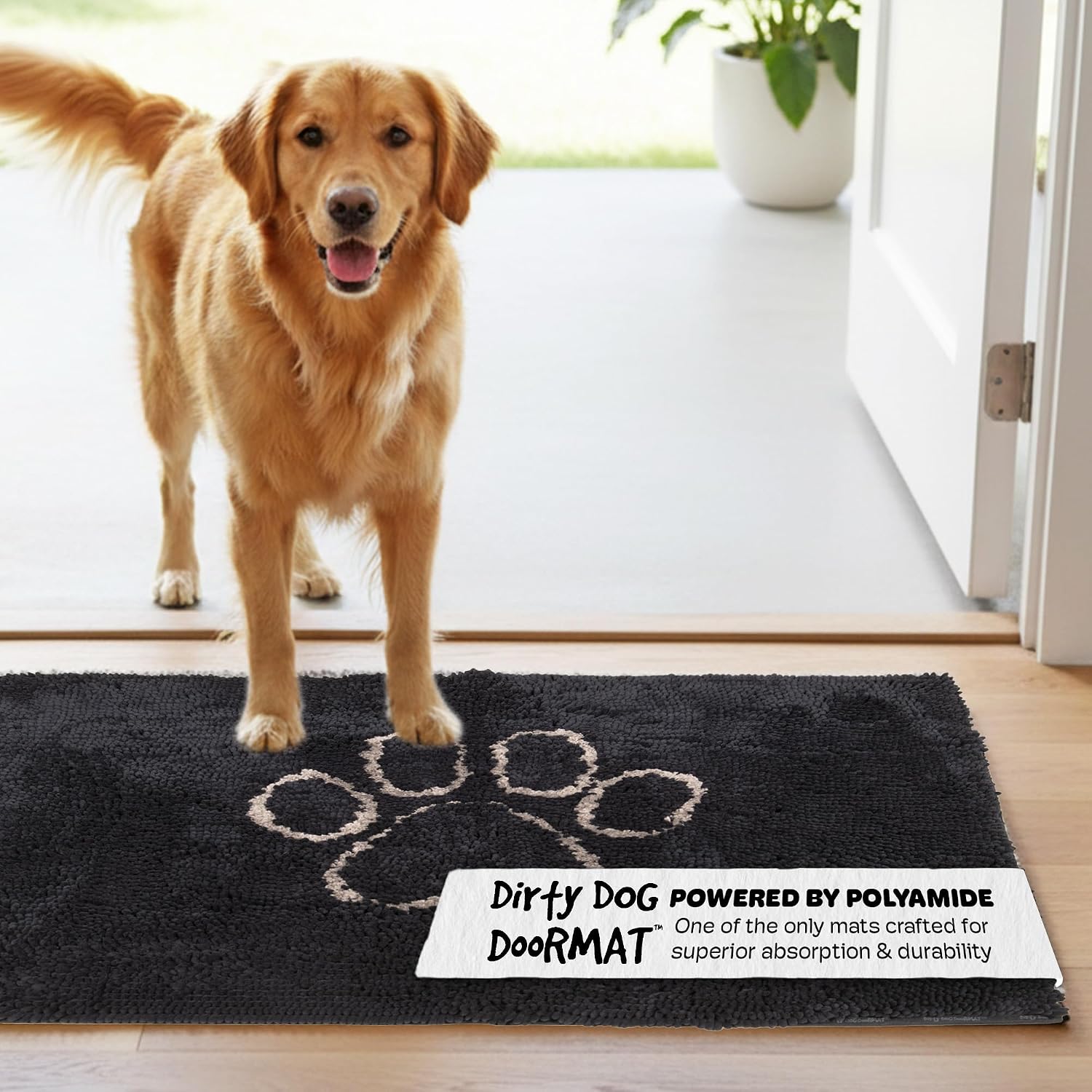 Dog Gone Smart Dirty Dog Doormat - Fast Drying Rug with Super Gripper Backing for Clean Floors - Super Absorbent and Machine Washable Mat for Muddy Paws - Grey