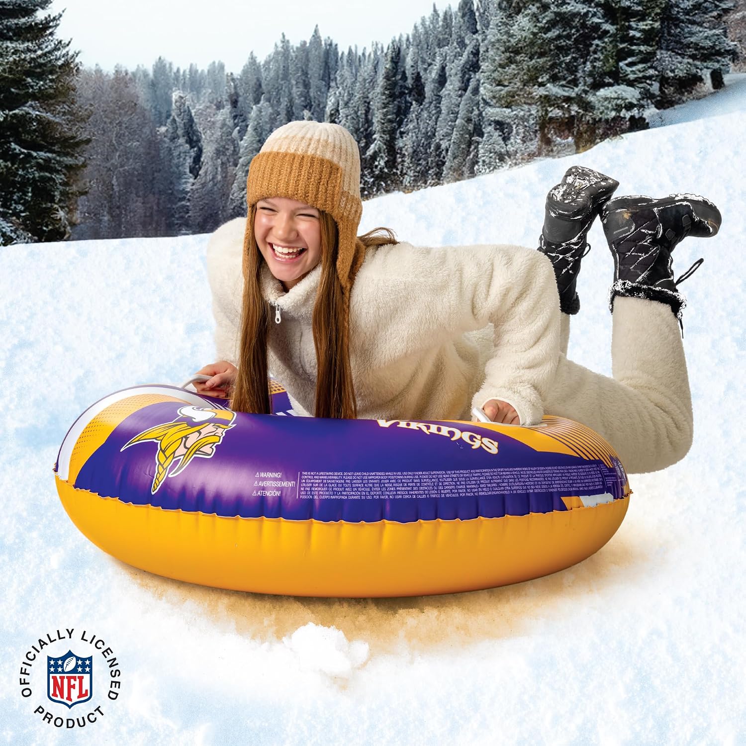 Big Mouth Inc NFL Snow Tube, Heavy Duty Inflatable Snow Sled for Winter Tubing, Ride-On Snow Tube with Handles for Kids and Adults, Outdoor Winter Fun and Football Fan Gifts