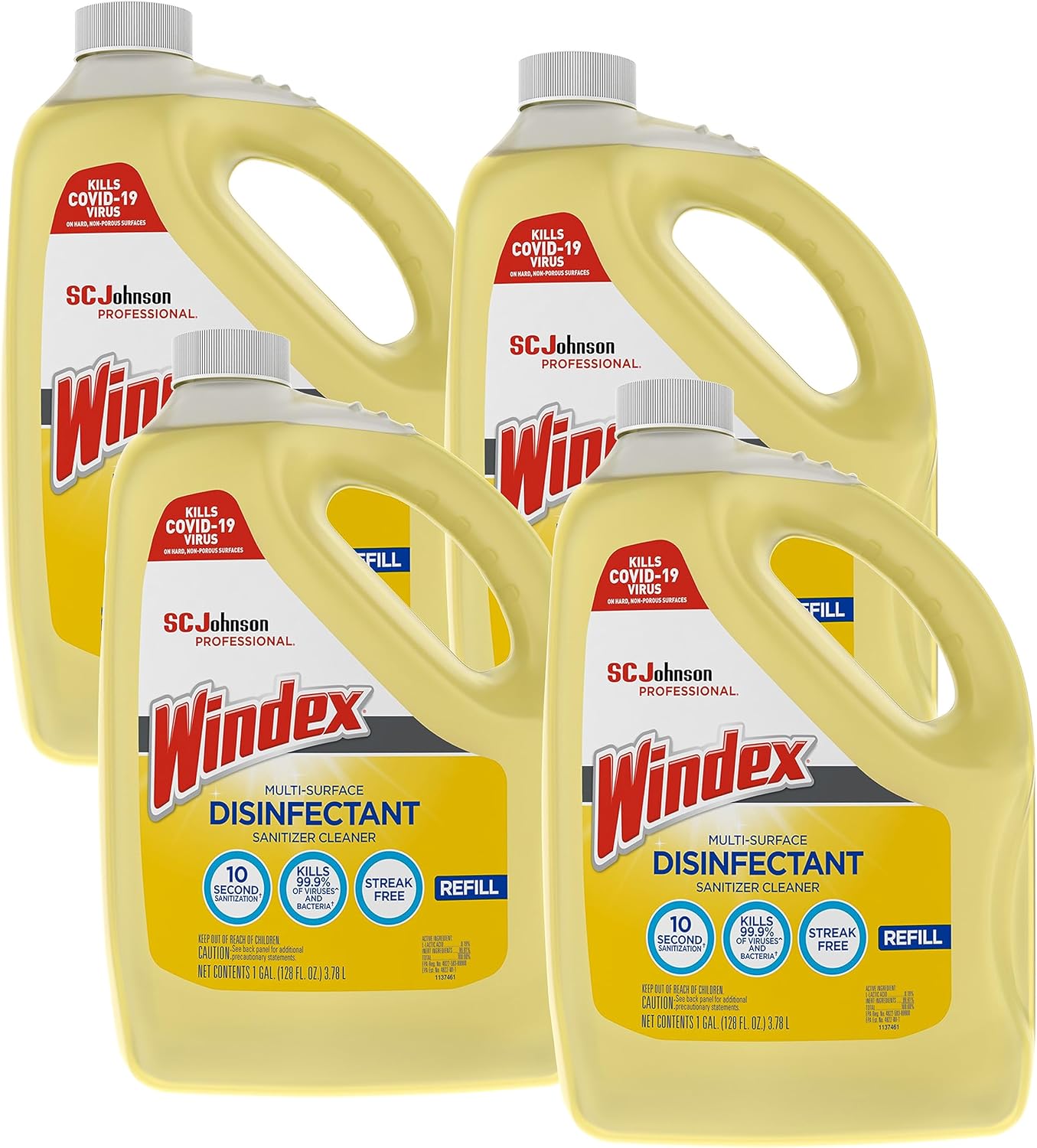 SC Johnson Professional Windex Disinfectant and Multi-Surface 1 Gallon (Pack of 4)