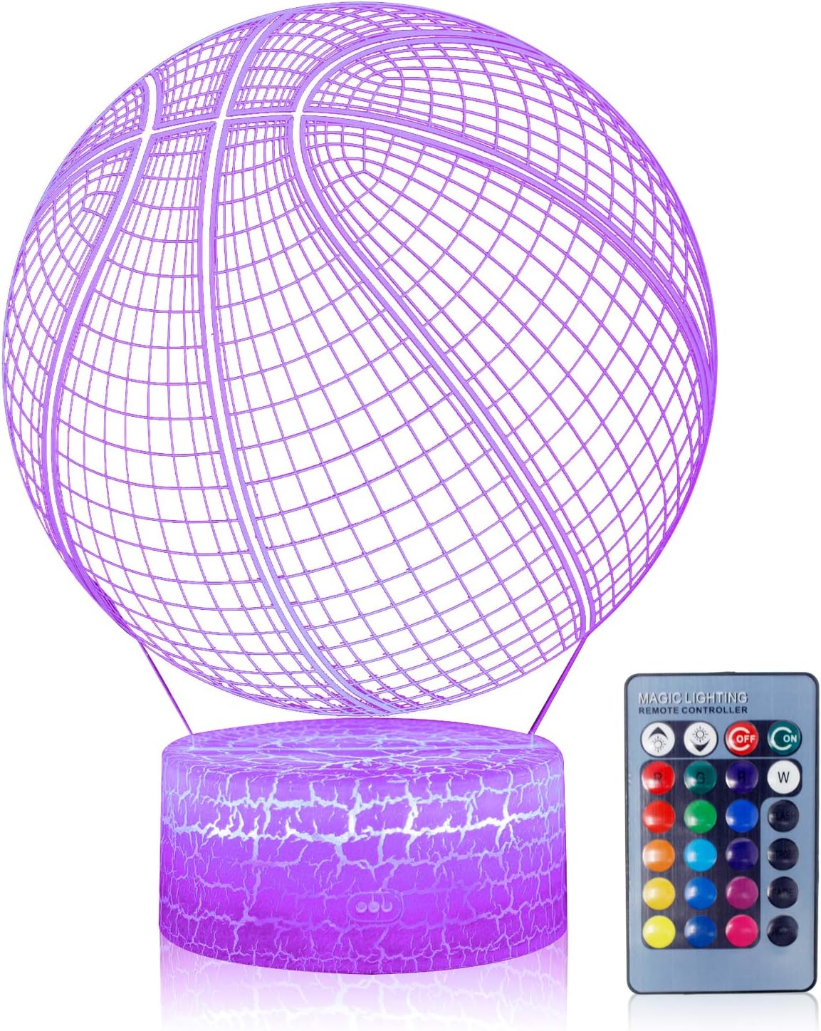 Volleyball 3D Illusion Night Light,16 Colors Changing Touch Switch & Remote Control,Acrylic Flat & ABS White Crack Base &USB Cable Table Lamp