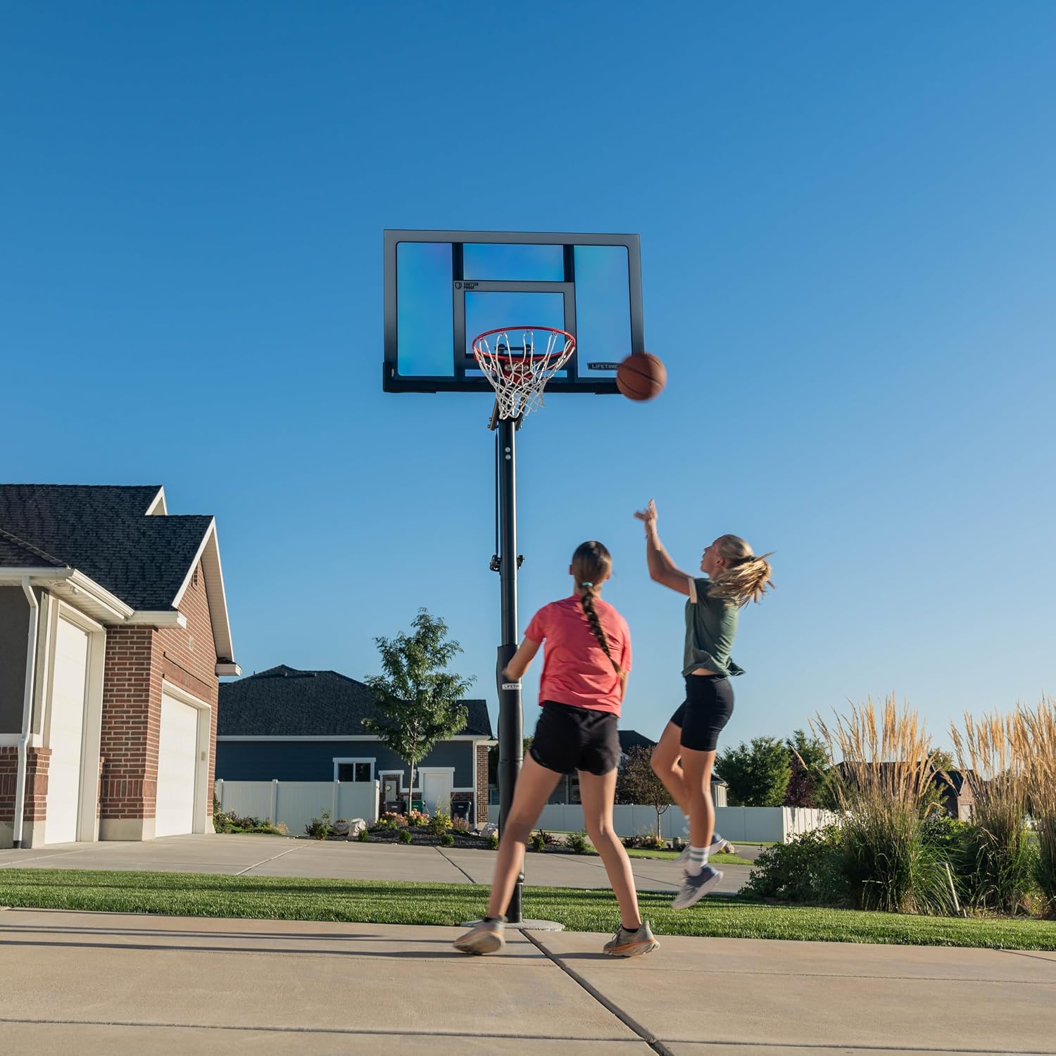 Lifetime 71281 In Ground Power Lift Basketball System, 52 Inch Shatterproof Backboard