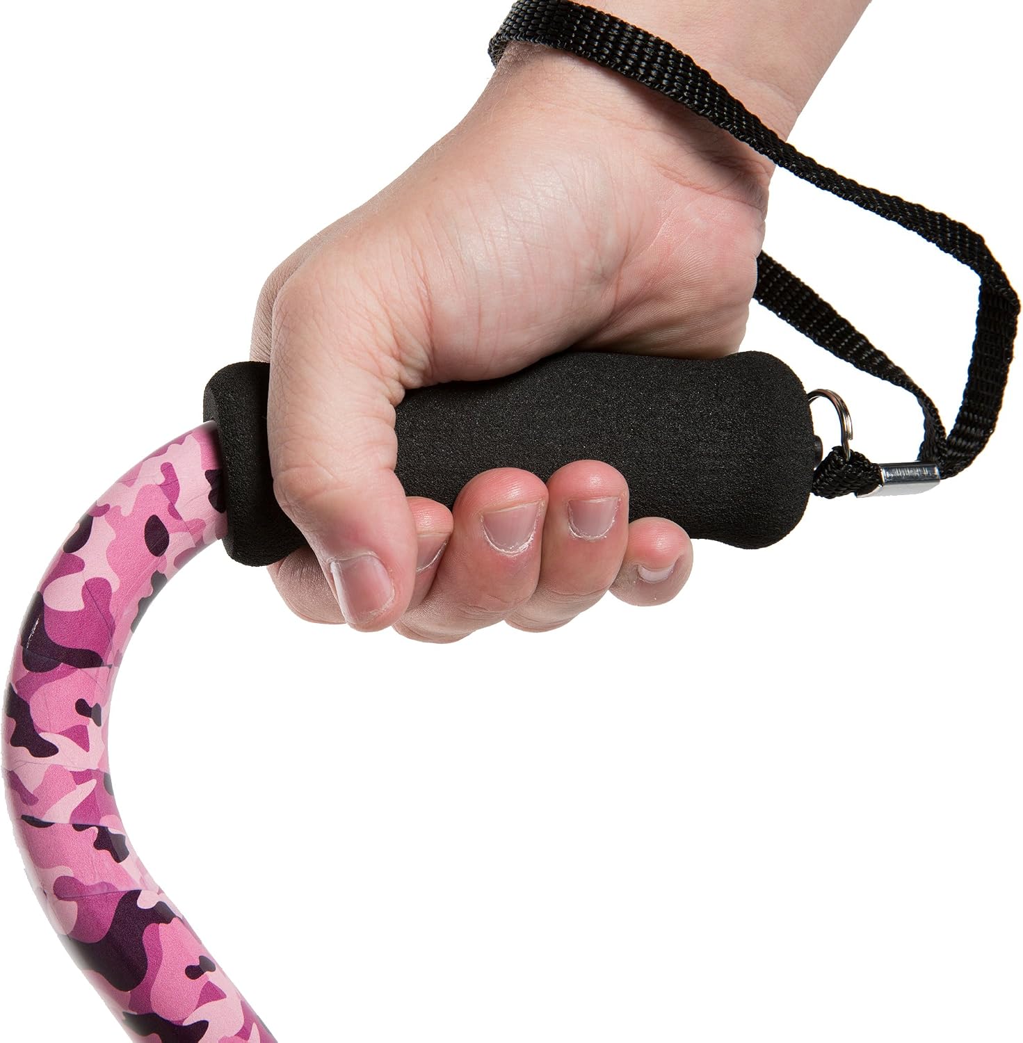 PCP Adjustable Cane, Offset Handle, Foam Grip, Wrist Strap, Lightweight Aluminum, Hunter Camouflage Pattern