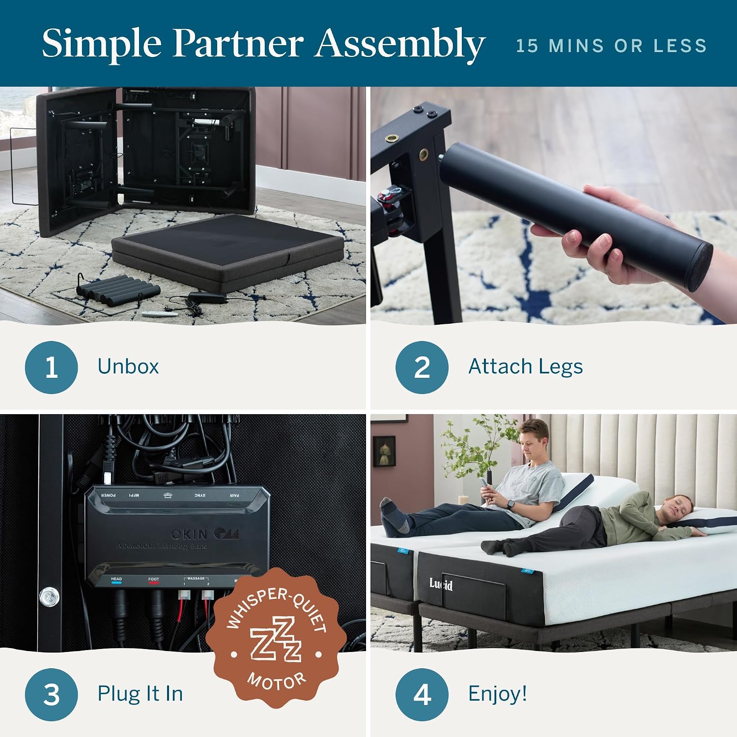 Lucid® L300 Adjustable Bed Frame – USB – Memory Position – Remote, Twin XL