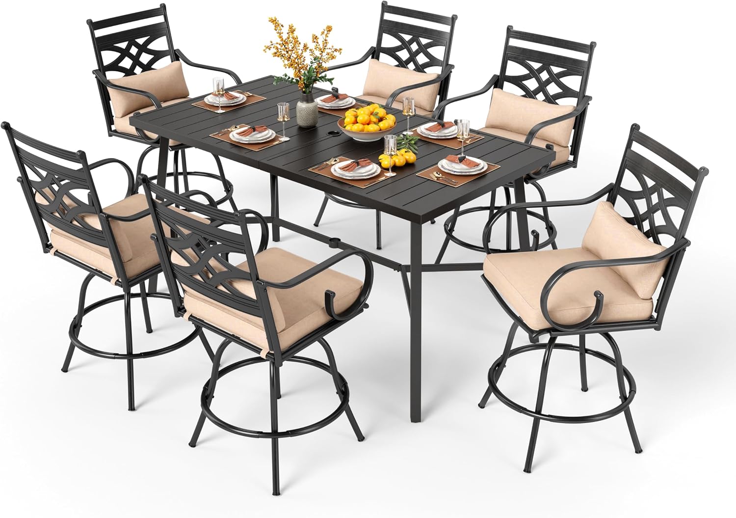 PHI VILLA Outdoor Bar Set 3 PCS Patio Bistro Table & Swivel Stools