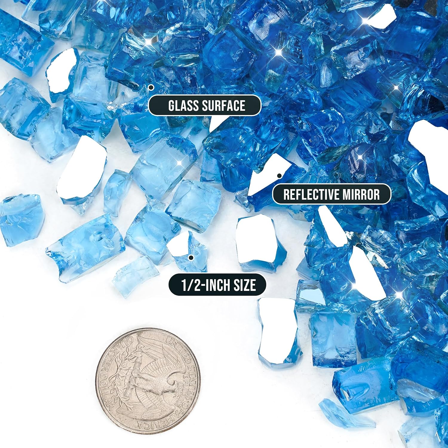 Skyflame Aqua Blue Fire Pit Glass for Propane Gas Fireplace, 10LB
