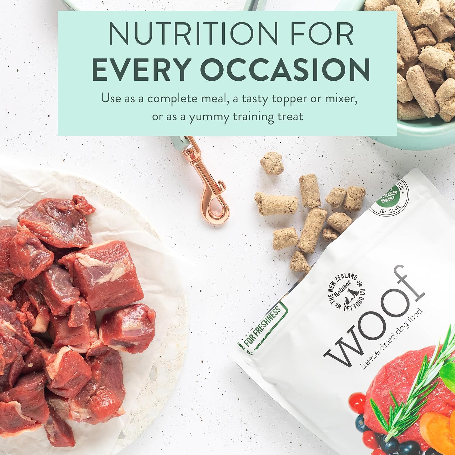 The New Zealand Natural Pet Food Co. Woof Freeze Dried Dog Food - Wild Venison, High Protein, Dog Food Topper & Dog Treats, All Life Stages, 1.76 oz