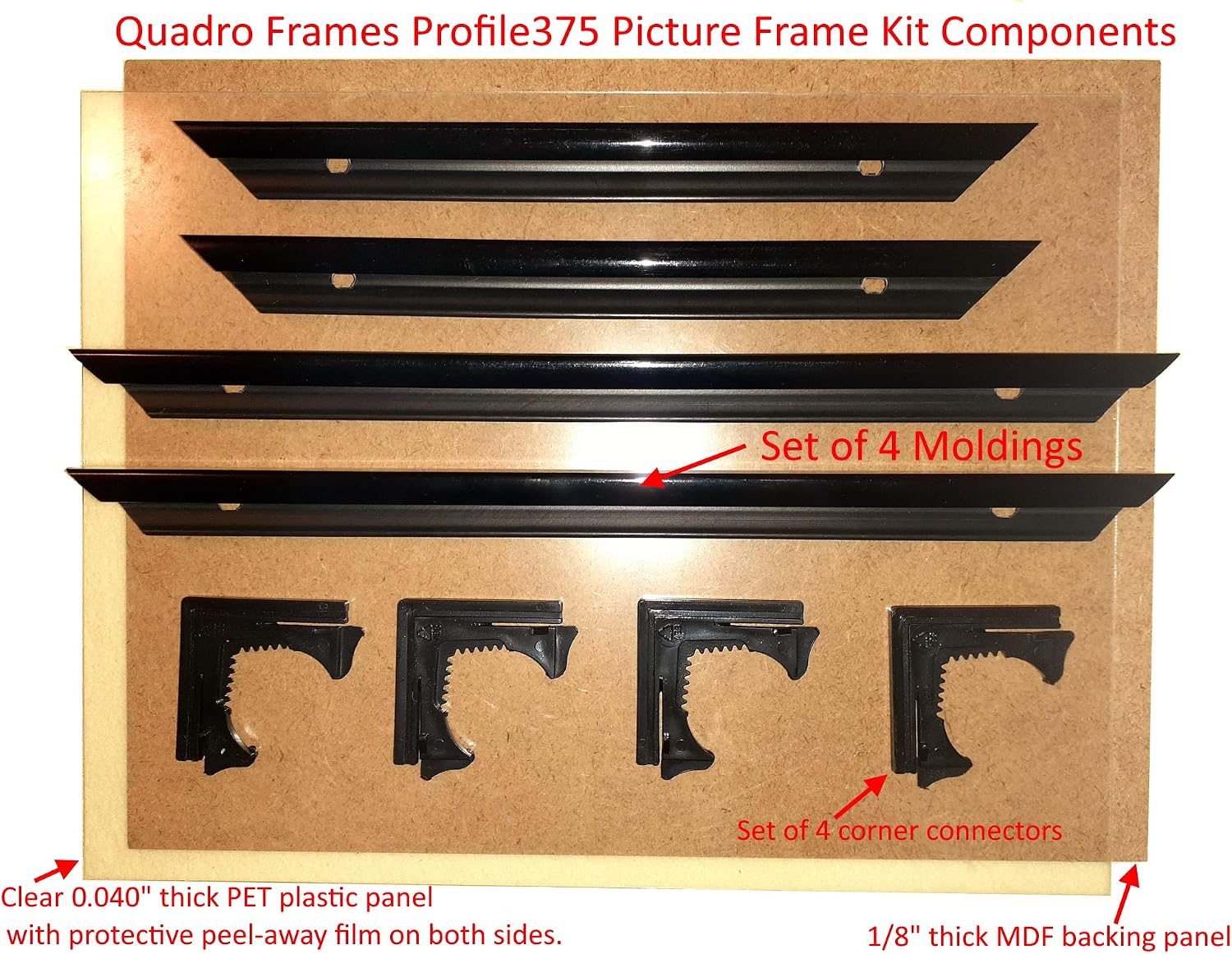 Quadro Frames 11x28 inch Picture Frame, Black, Style P375-3/8 inch Wide Molding