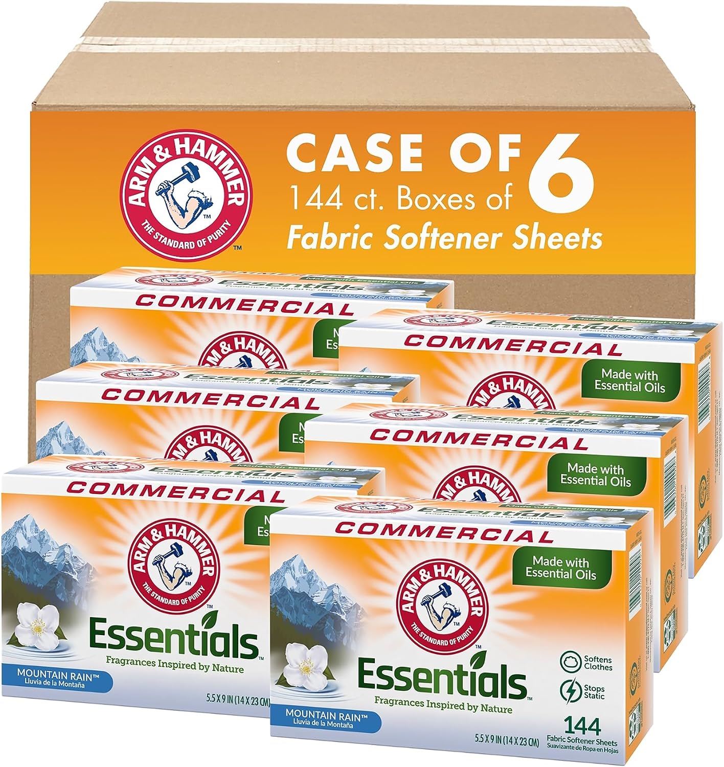 Arm & Hammer Essentials Fabric Softener Sheets-Mountain Rain-144ct