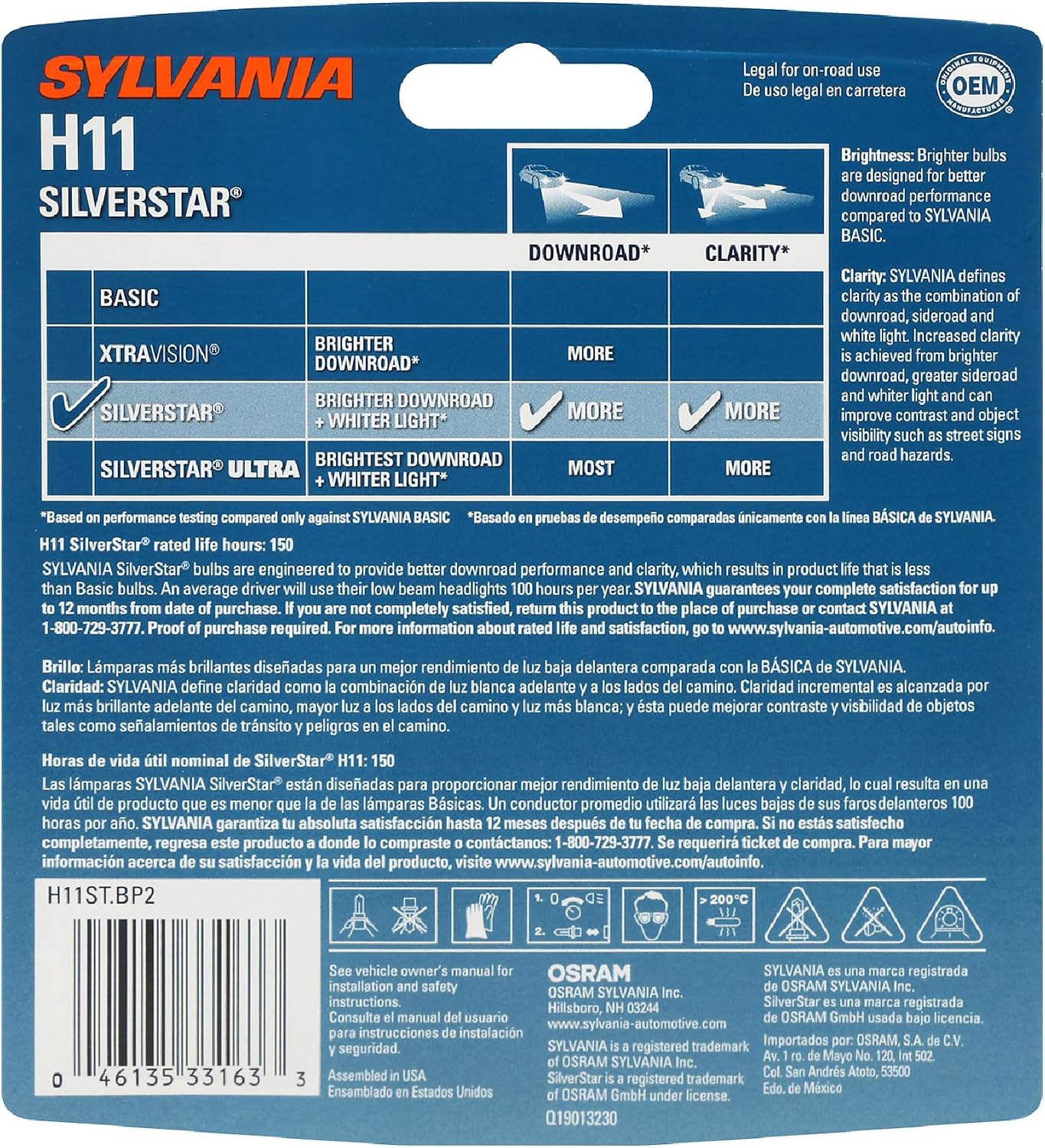 SYLVANIA - H11 SilverStar - High Performance Halogen Headlight Bulb, High Beam, Low Beam and Fog Replacement Bulb