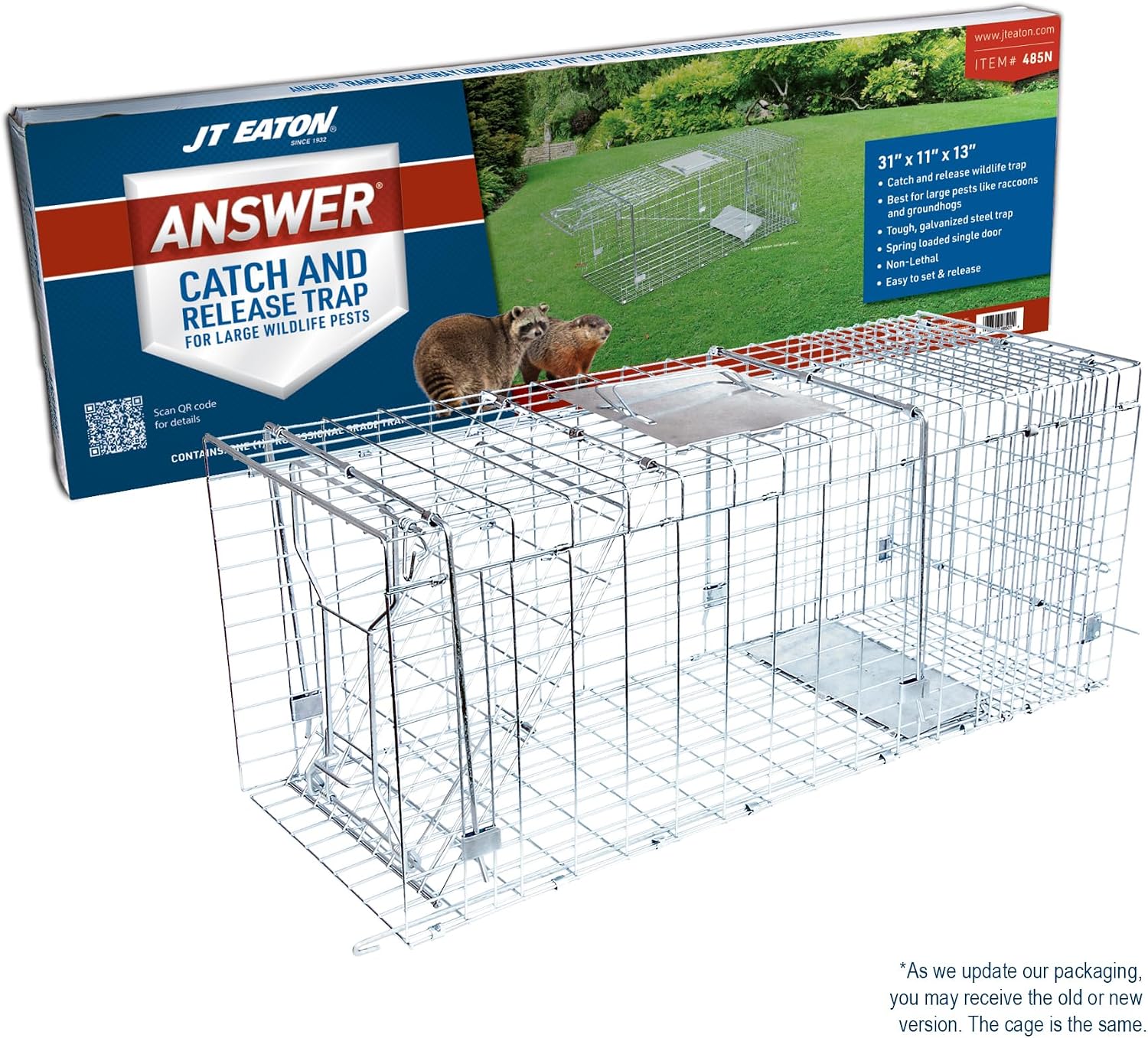 JT Eaton Answer Humane Live Catch Trap for Coyotes & Large Pests | Heavy-Duty Cage Trap; Catches Coyotes, Foxes, and Armadillos; Galvanized Wire; Humane Catch and Release