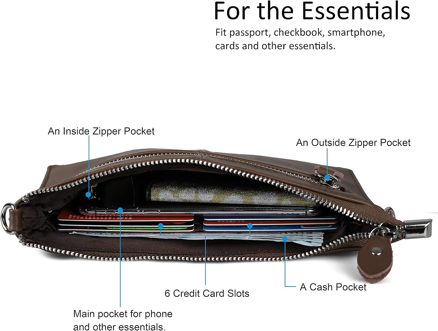 befen Genuine Leather Small Crossbody Bags for Women Wristlet Wallet Purses | Real Leather, RFID Blocking Card Slots, Wristlet Strap, Clutch Purse, Fit iPhone 17 Pro Max, Leather Handbags
