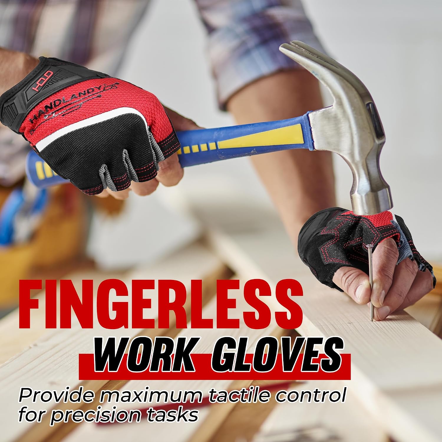 HANDLANDY Framer Work Gloves Open-Finger Carpenters Gloves, Fingerless Gaming Gloves for Tactical Shooting, Airsoft, Hunting, Police Work and Hiking L