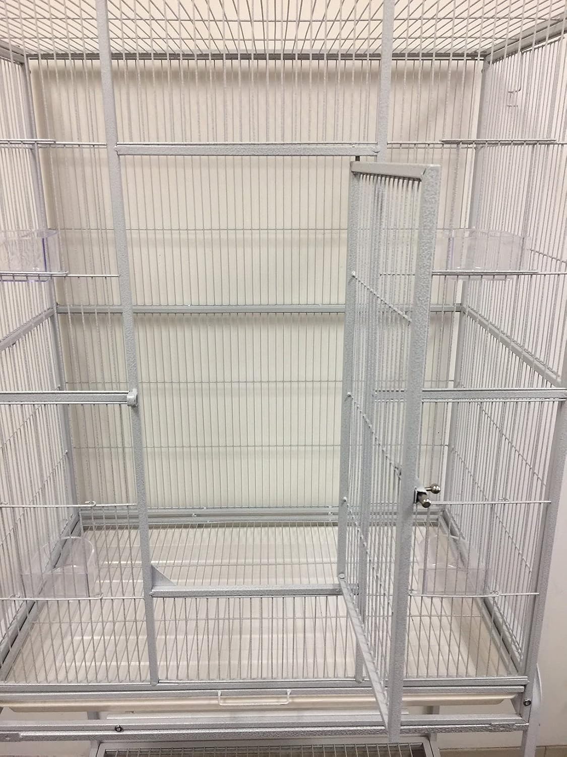 64" Extra Large Double Flight Bird Wrought Iron Double Cage Slide Out Center Divider Side Nesting Box Door Parrot Cage Cockatiel Conure with Removable Rolling Stand Storage Shelf