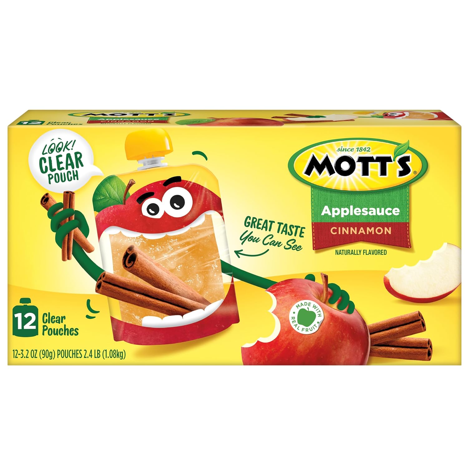 Mott's Original Applesauce, 3.2 Oz Clear Pouches, 48 Count (4 Packs Of 12), No Artificial Flavors, Good Source Of Vitamin C, Nutritious Option For The Whole Family