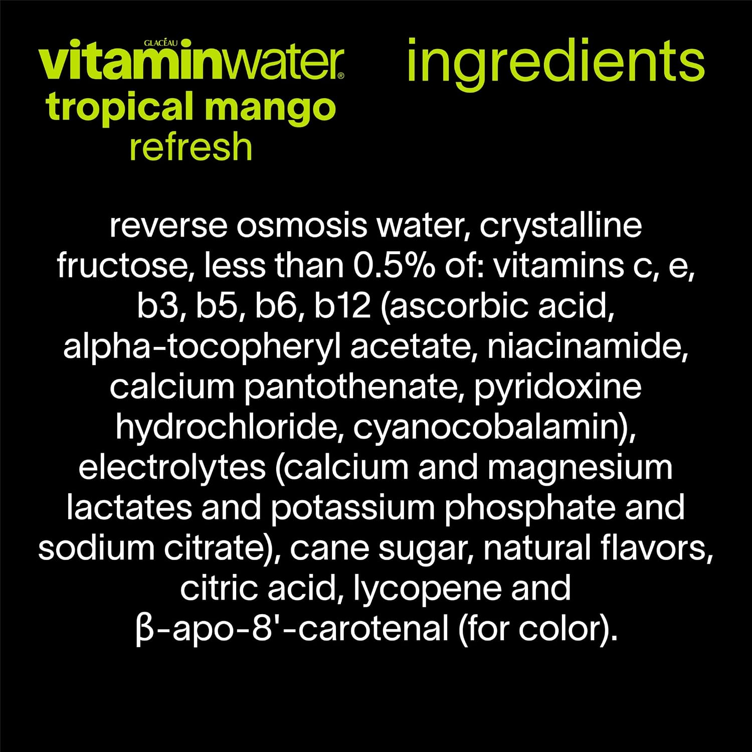 vitaminwater Refresh Tropical Mango, Flavored Water Beverage Bottles, 20 fl oz, 12 Pack