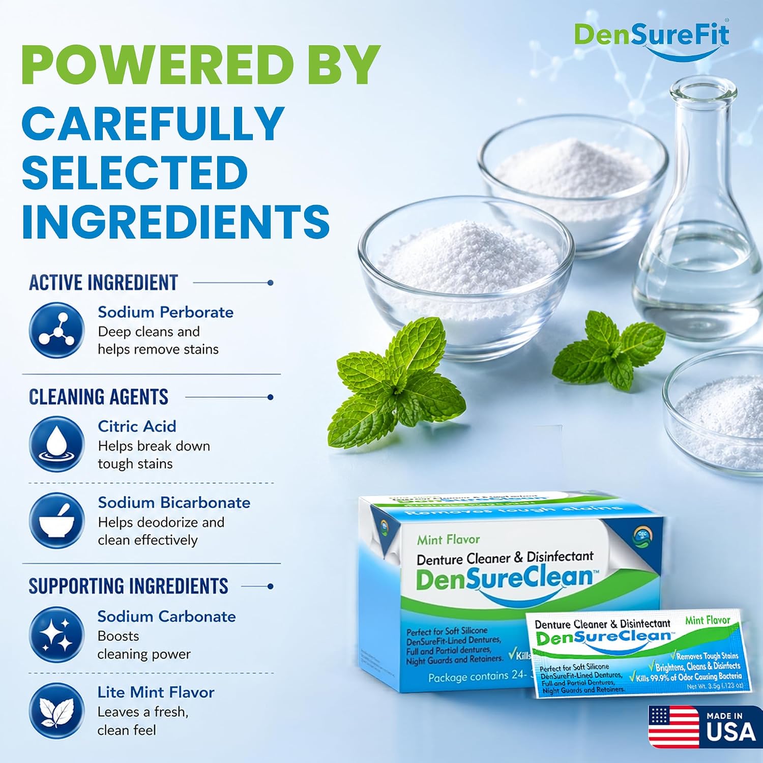 DenSureClean Denture, Retainer & Aligner Cleaner Powder, 120-Day Supply