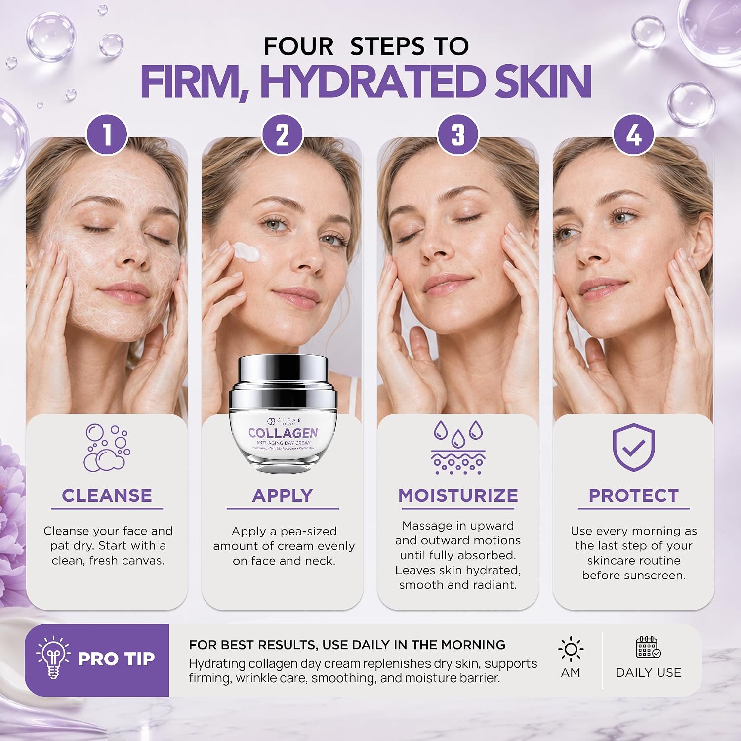 Clear Beauty 24K Gold & Collagen Day Cream Face Moisturizer – Dermatologist Tested, Anti Aging Korean Skin Care – Anti Wrinkle