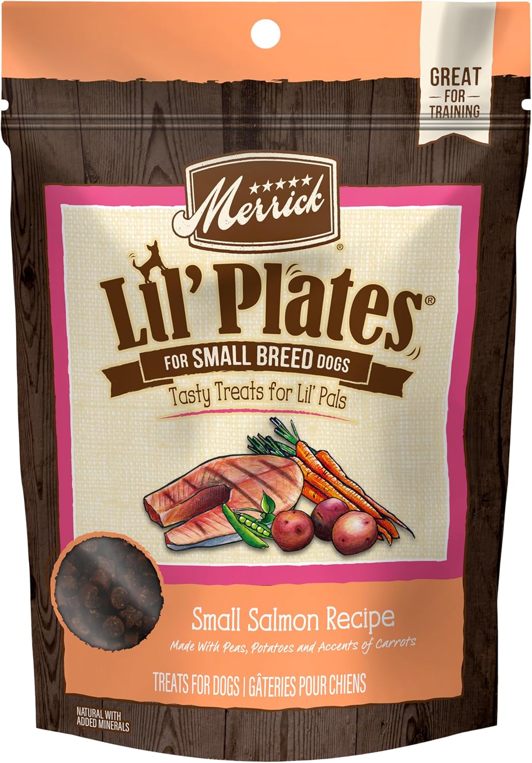 Merrick Lil’ Plates Grain Free Small Dog Treats, Natural Training Treats For Small Dogs, Small Salmon Recipe - 5 oz. Pouch