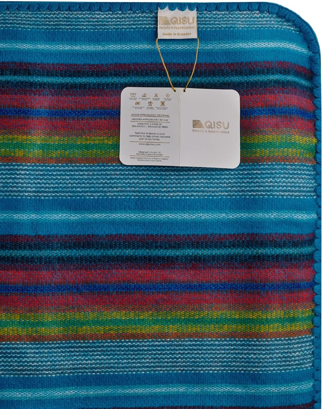 QISU Alpaca Wool Blanket Throw | Large, Beautiful, Warm, Variegated | 85 x 65 inches | Ultra-Soft, Hypoallergenic and Breathable | Non-Itchy or Scratchy Fabric (Green Variegated)