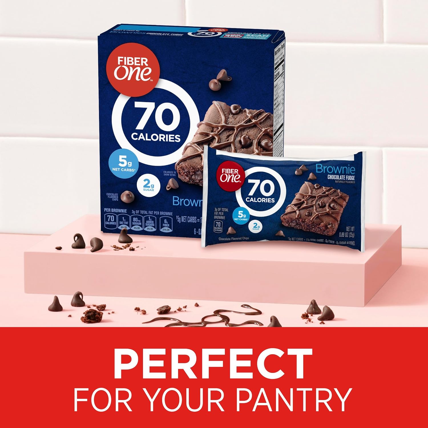 Fiber One 70 Calorie Chocolate Fudge Brownies, Mega Pack, 18 ct, 16 oz | 26% Daily Value of Fiber per Bar, 70 Calories & 2g Sugar, 5g Net Carbs, Bulk Pack for Office or Pantry Stocking