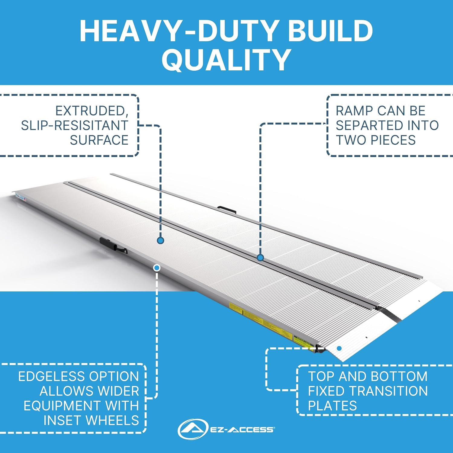 EZ-ACCESS TRAVERSE Aluminum Singlefold Folding Ramp, Portable Loading Ramps for Wheelchairs, Motorcycles, Lawn Tractors & ATVs, Heavy Duty Aluminum Folding Ramps with Carrying Handles (Silver, 4 Foot)