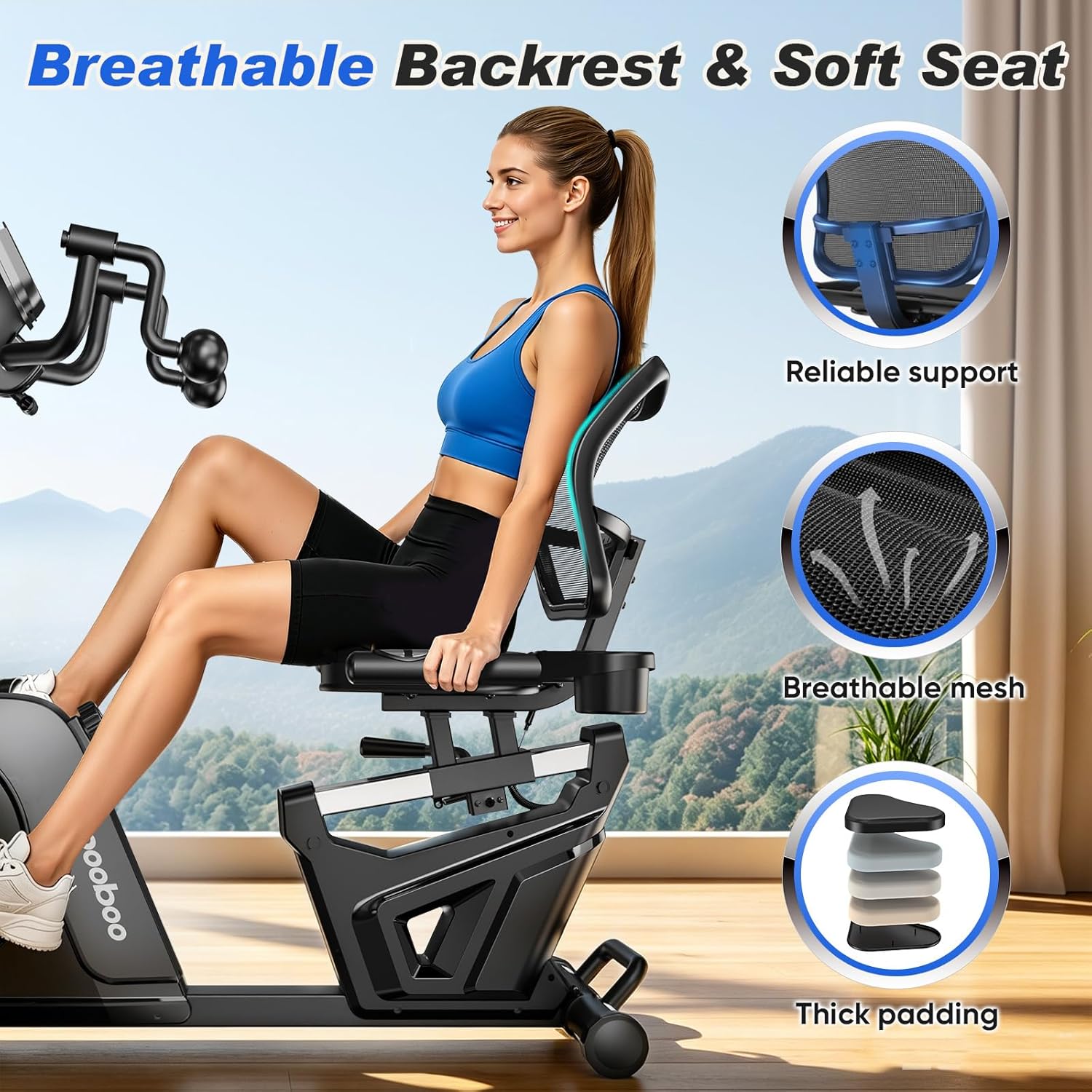 pooboo Recumbent Exercise Bike, Stationary Bikes for Home with Arm Exerciser, Magnetic Recumbent Bike with Ergonomic Backrest & Comfortable Seat