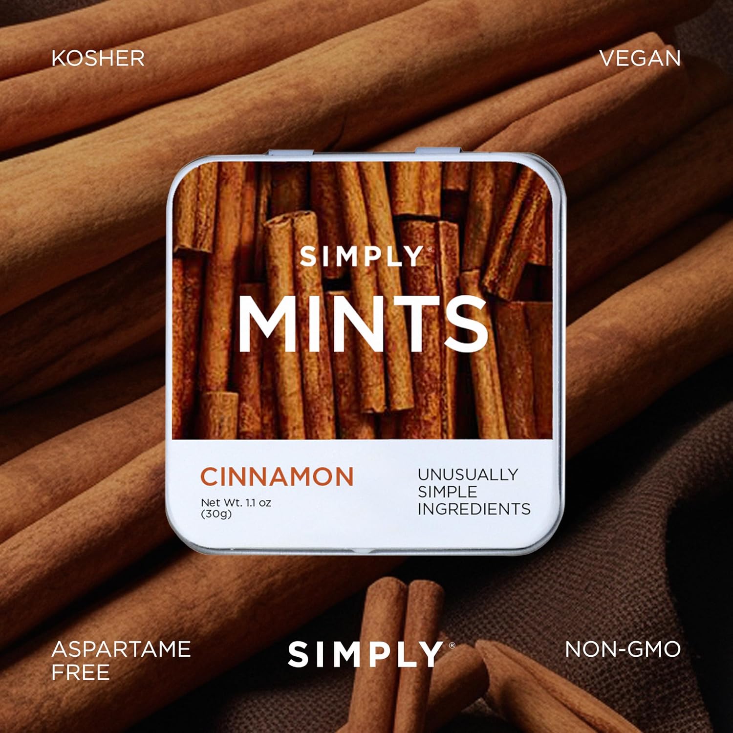 SIMPLY MINTS Natural Peppermint Breath Mints, 6 Pack (180 Pieces), Made With Real Peppermint Oil | Aspartame-Free, Sorbitol-Free, Xylitol-Free, Vegan, Kosher, Non-GMO