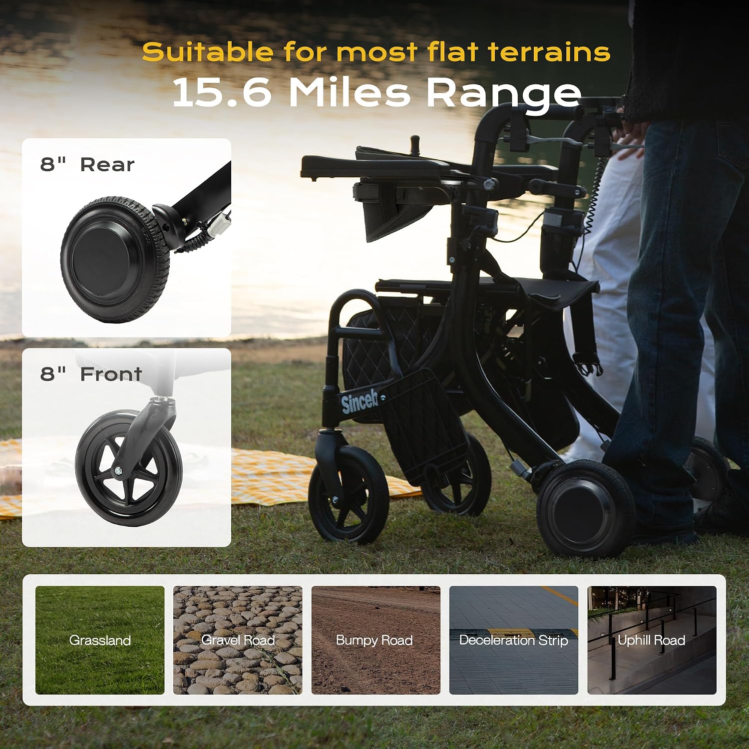4 in 1 Rollator Walker Electric Wheelchair Combo, Electric Rollator Walker with Power Assist, Foldable Lightweight Transport Wheelchair