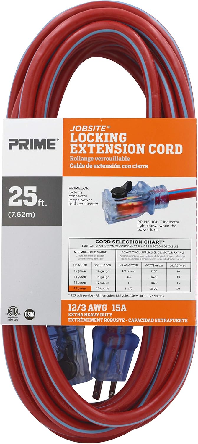 Prime KCPL507825 12/3 SJTW Locking Cord, Red and Blue, 25-Feet