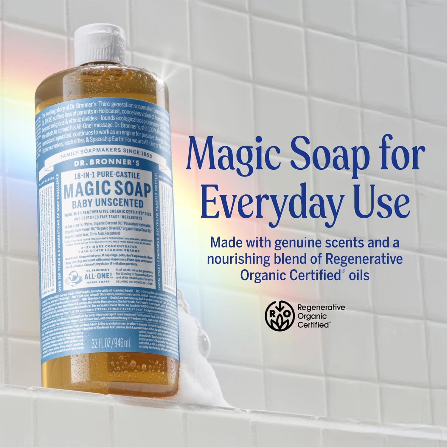 Dr. Bronner's Baby Unscented Pure-Castile Liquid Soap, No Fragrance, 16 oz, 2-Pack