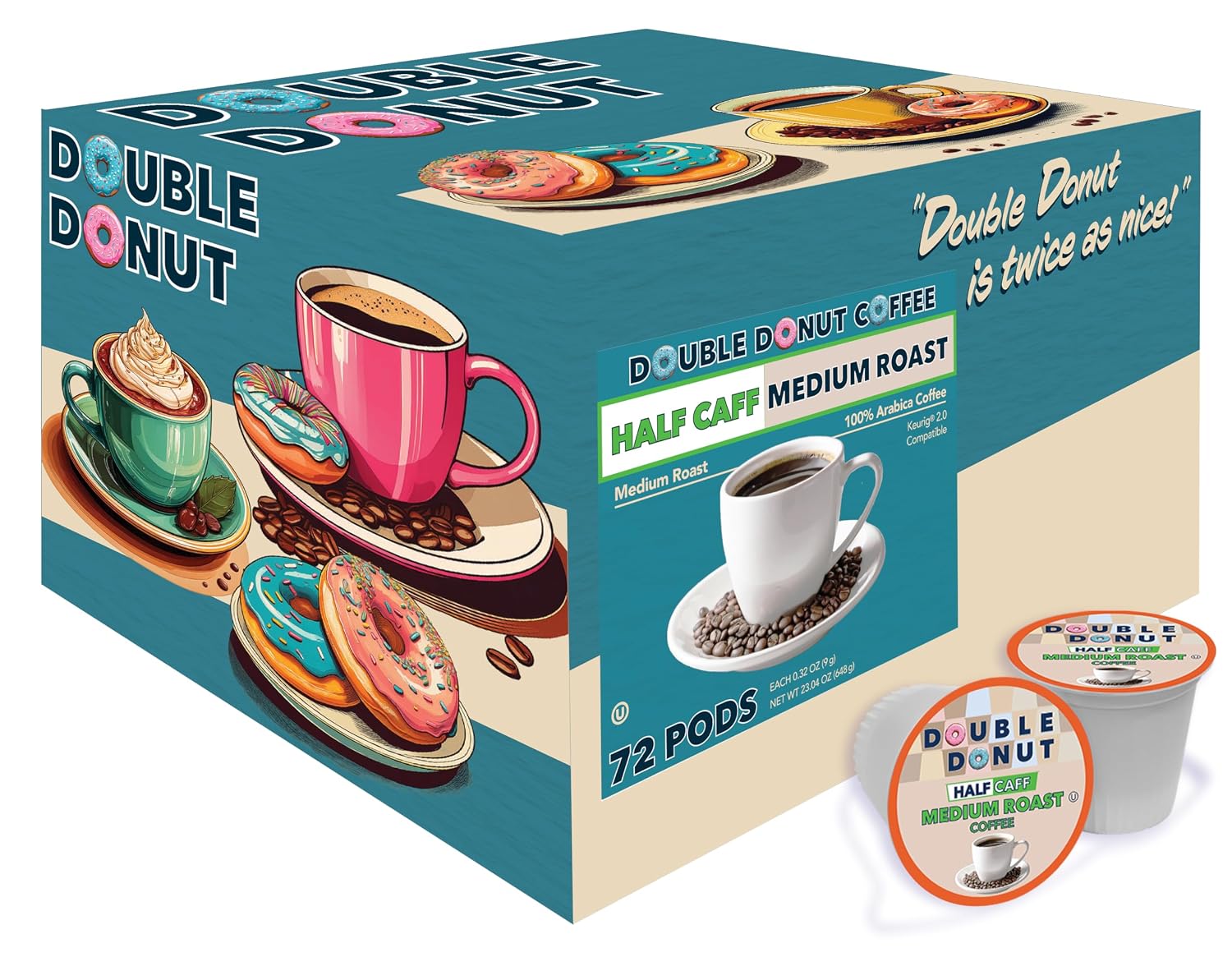 Double Donut Coffee Variety Pack, Including Flavored Coffee Pods, Medium Roast, & Dark Roast Coffee, Single Serve Coffee for Keurig K Cup Brewers, 40 Count