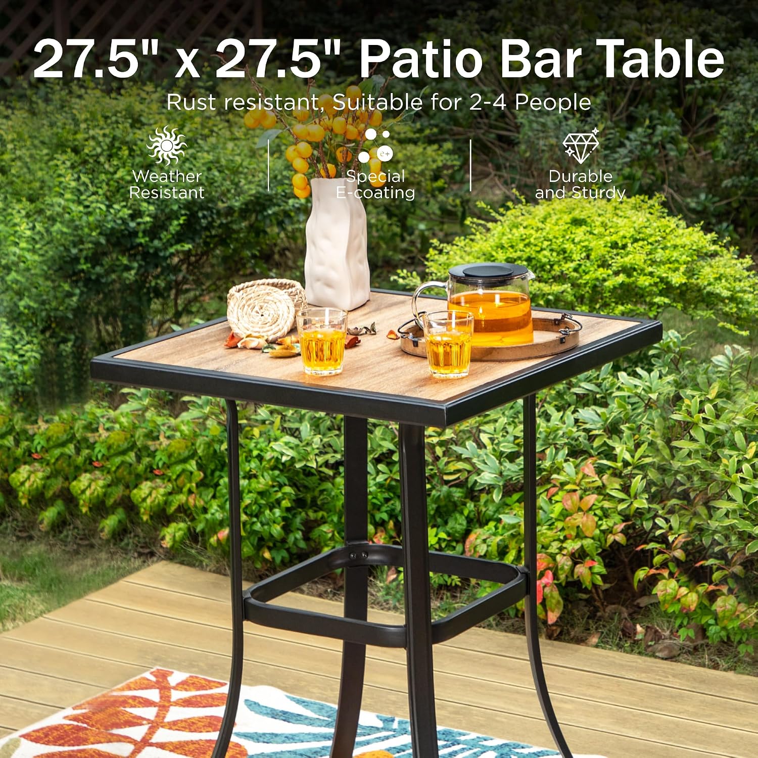 PHI VILLA Bar Height Patio Table and Chairs Set for 2