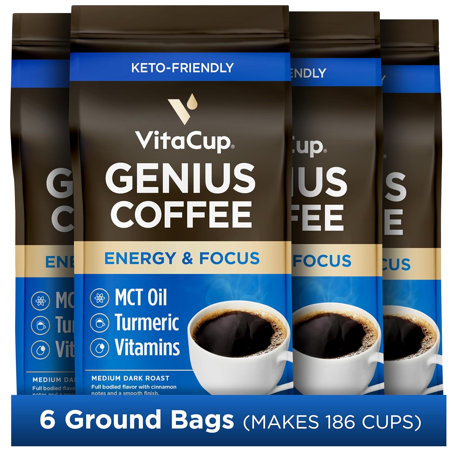 VitaCup Genius Keto Ground Coffee with MCT Oil, 11oz