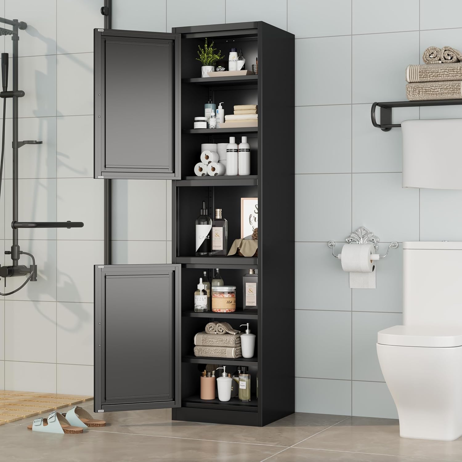 Ckzbx Tall Narrow Storage Cabinet 66.93" H Tall Bathroom Cabinet Metal Pantry Cabinets, 4 Adjustable Shelves for Kitchen, Home Office, Living Room, Dinning Room (20 inches Wide White)