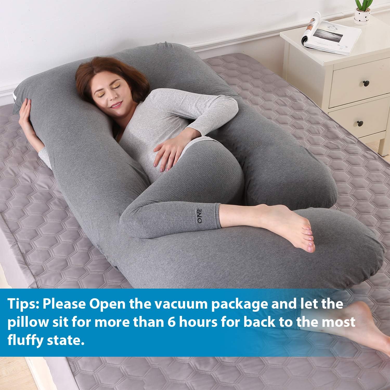 Victostar Pregnancy Pillow,57 inches U Shaped Maternity Pillow with Removable Cover Full Body Pillow Support for Back, HIPS, Legs, Belly (Dark Gray)