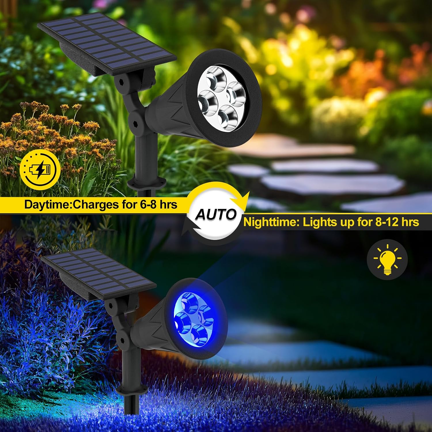T-SUN Color Changing Solar Spot Lights Outdoor Waterproof, 7 LEDs, 2 Pack | 7 Color Changing Modes, IP65 Waterproof Dusk to Dawn Solar Uplights for Tree, Patio, Yard, Garden, Driveway, Pool Area