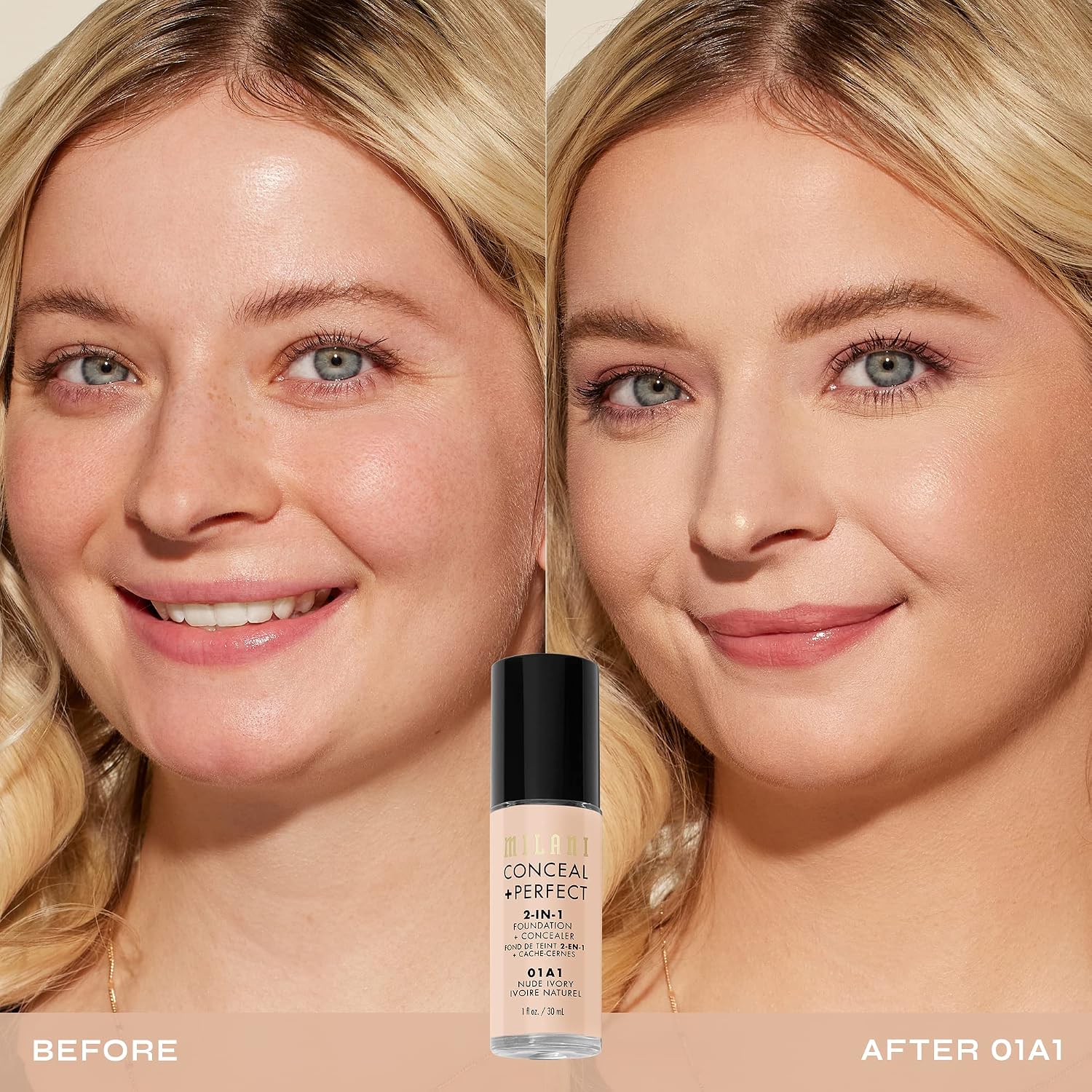 Milani Conceal + Perfect 2-in-1 Foundation + Concealer Makeup -13-Chestnut | Medium-To-Full Coverage, Natural-Matte Finish. Under Eye Corrector, Cover Redness & Imperfections. Waterproof & Sweat-Proof.