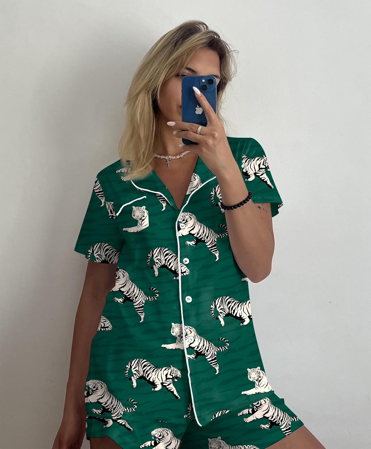 Ekouaer Pajamas Set for Women Short Sleeve Sleepwear Button Down Pj XS-XXXL | Summer 2 Piece Lounge Set, Soft Fabric, Drawstring Waistband, for Bridesmaid Bride Party, Plus Size, Petite, Cute Pattern