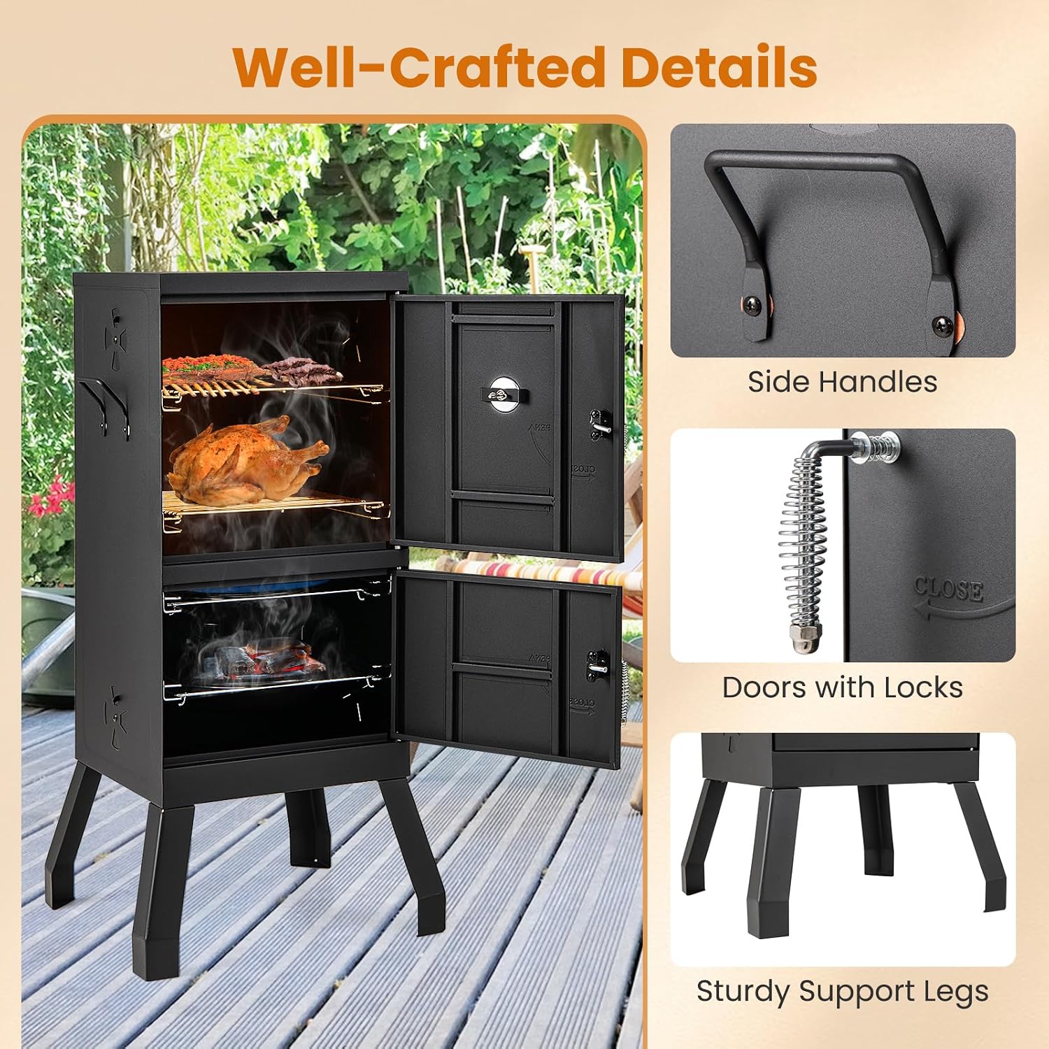 Giantex Vertical Charcoal Smoker, Outdoor BBQ Smoker Grill with Thermometer