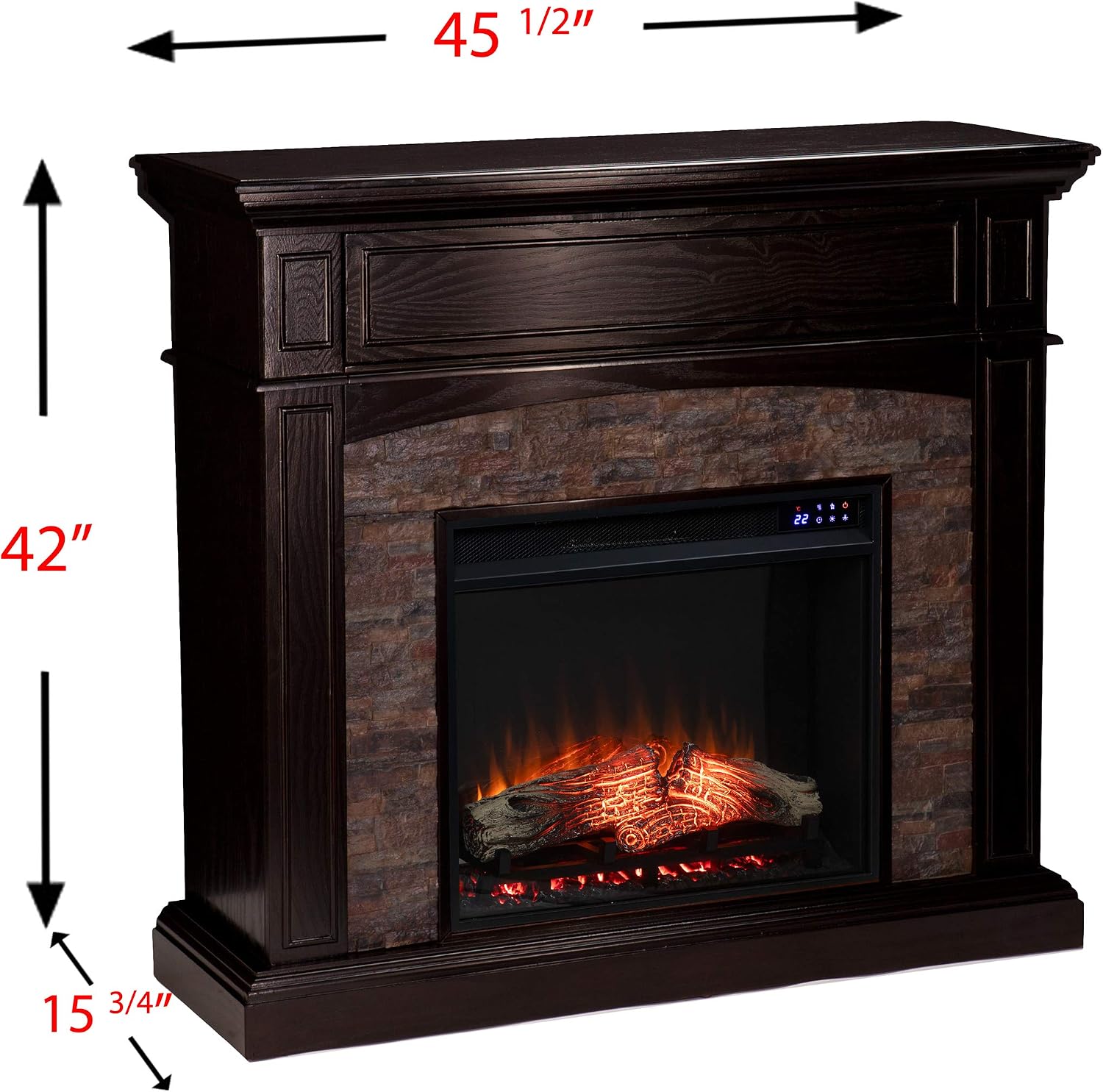SEI Furniture - Grantham Convertible Touch Screen Electric Fireplace - Transitional Design, Brown Glass and Wood - Ideal for Living Room