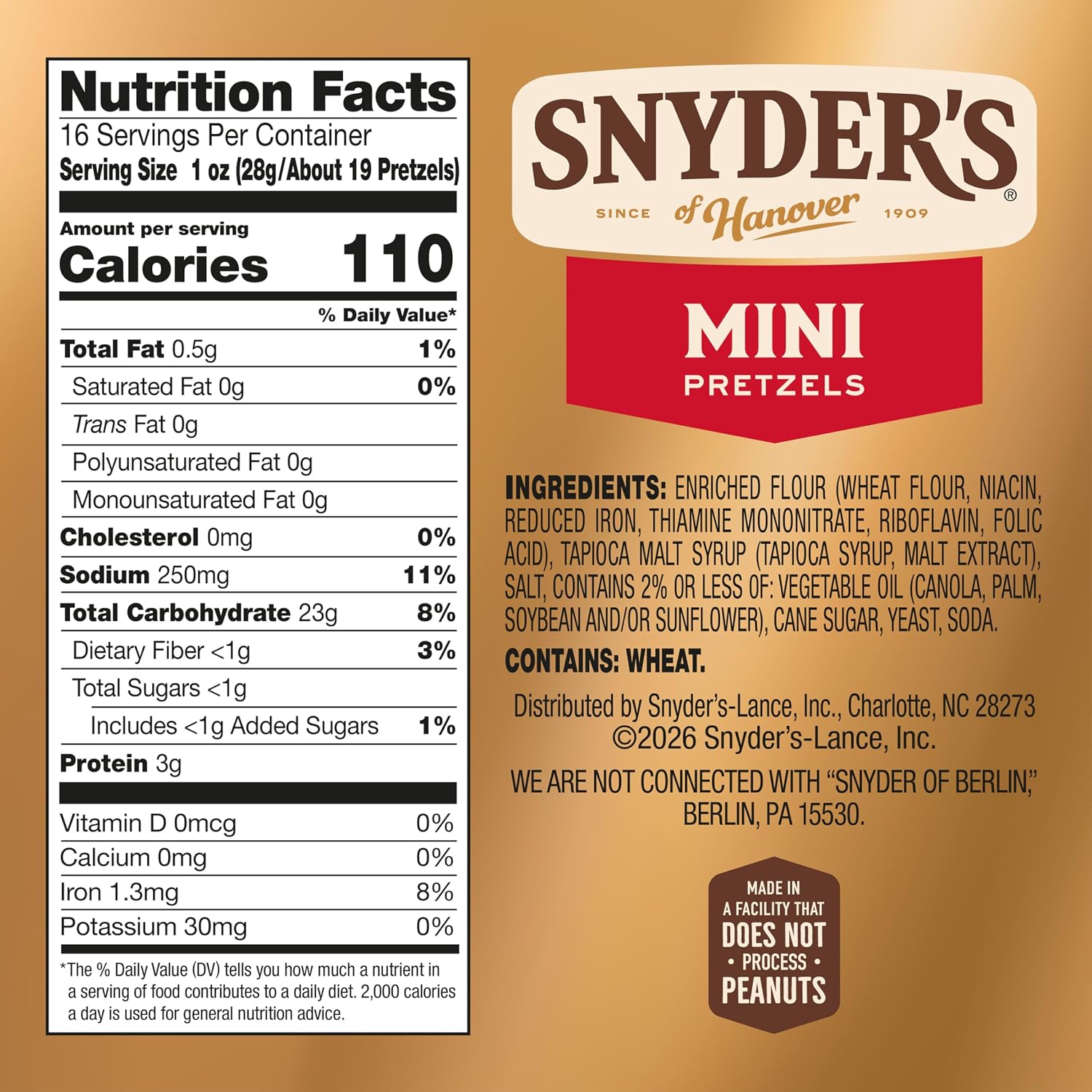Snyder's of Hanover Mini Pretzels, 100 Calorie Individual Packs, 36 Ct