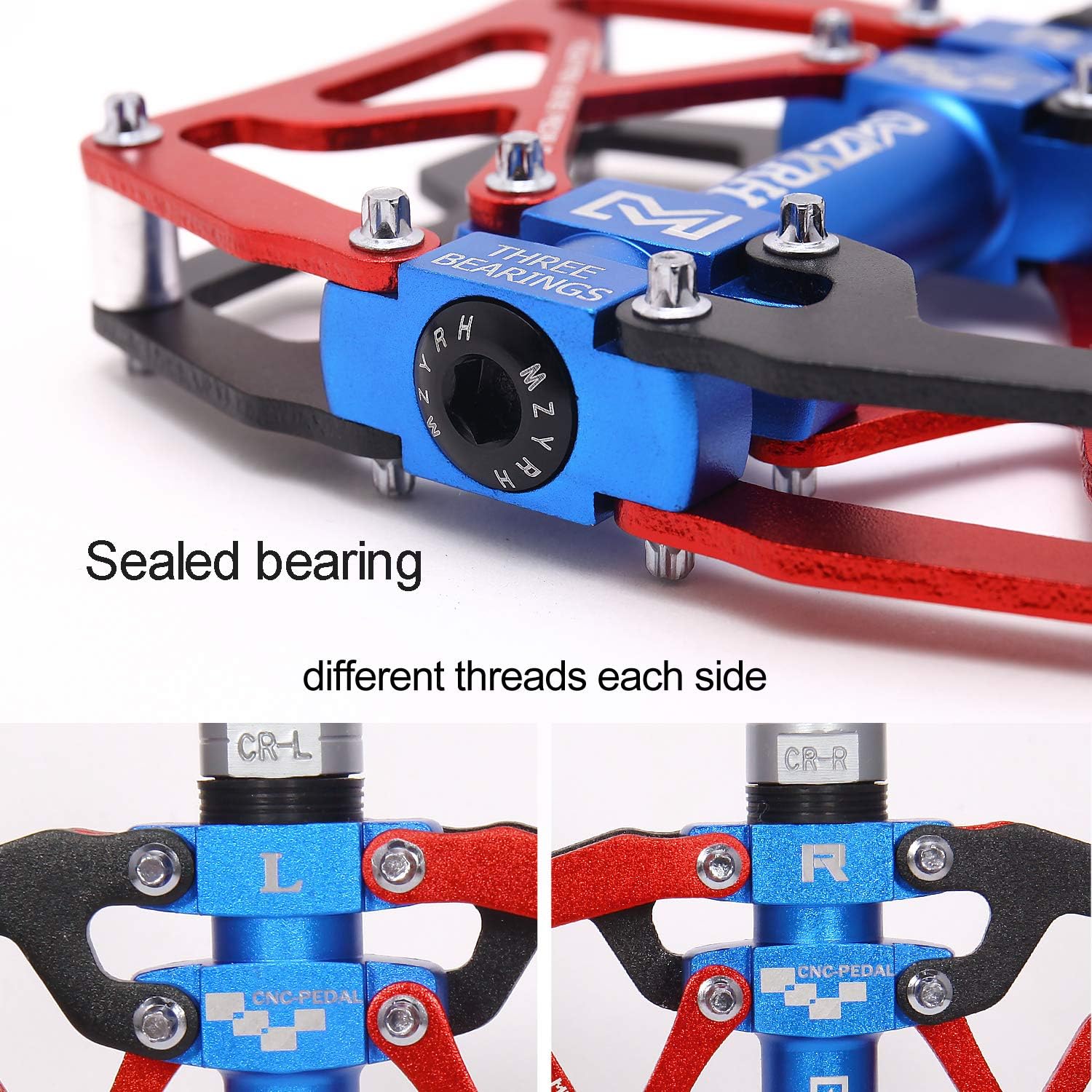 MZYRH Mountain Bike Pedals, Ultra Strong Colorful CNC Machined 9/16" Cycling Sealed 3 Bearing Pedals