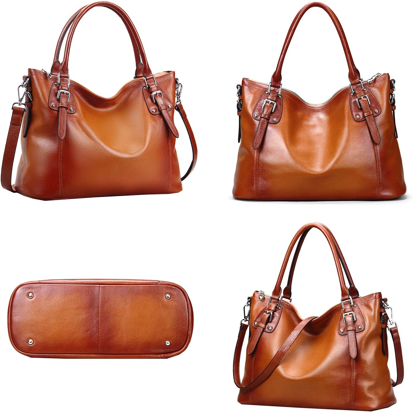 HESHE Leather Purses and Handbag for Women Shoulder Bag Tote Top Handle Bag | Genuine Designer Large Capcity Hobo Crossbody Satchel Travel Work Ladies Zippered Ladies Daily Bag Adjustable Long Strap