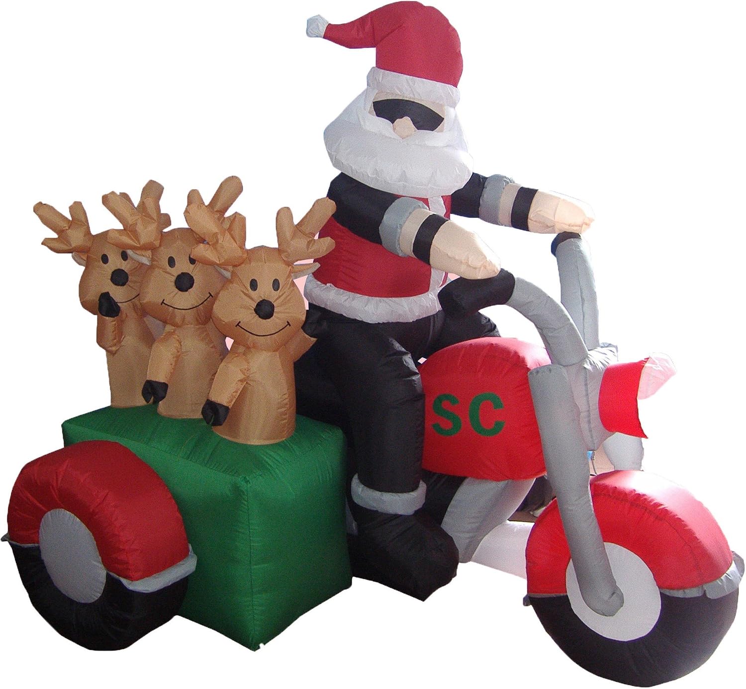 6 Foot Long Inflatable Santa Claus and 3 Reindeers in a Motorcycle | Outdoor Yard Blow-Up Holiday Decoration, Built-in Lights, Self-Inflating
