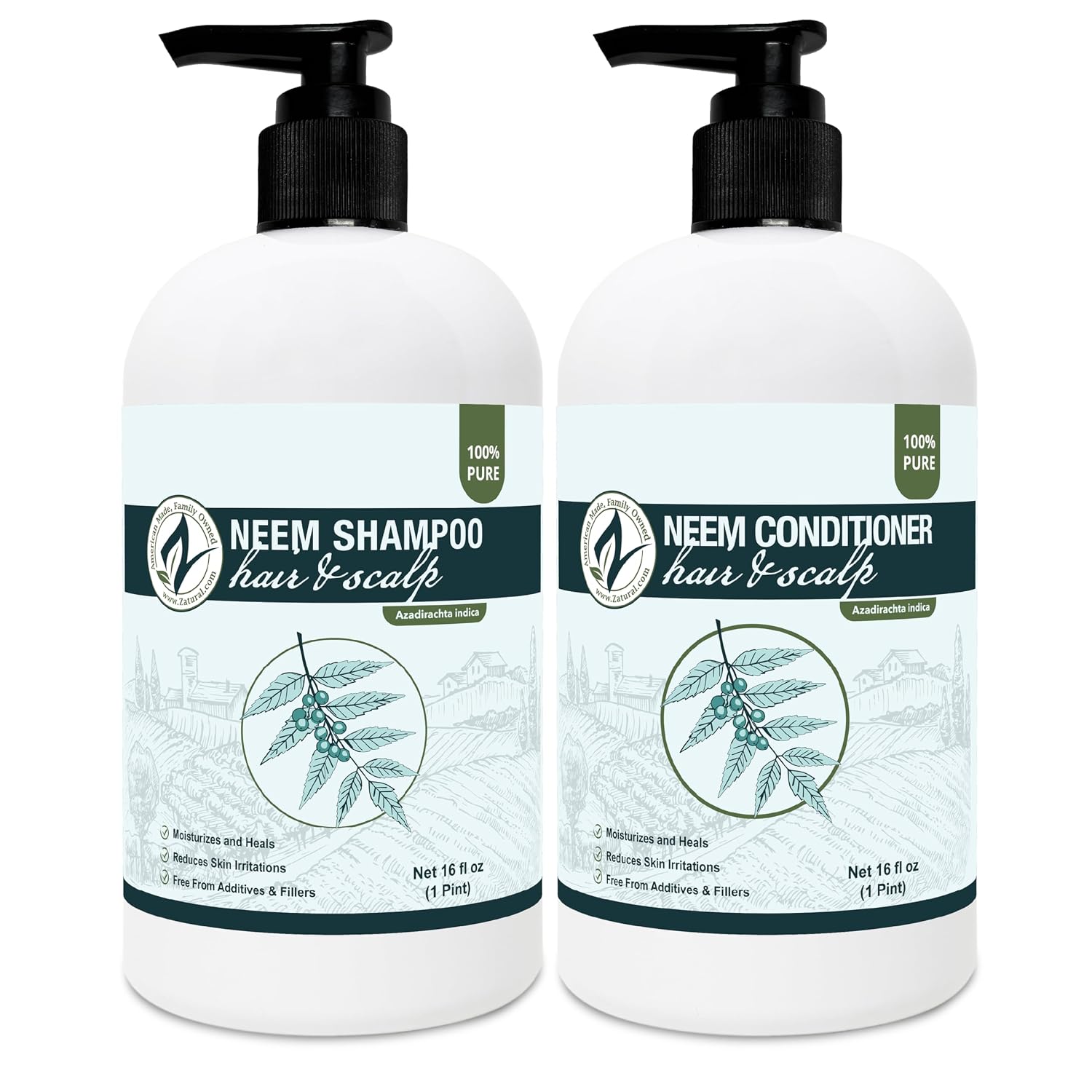Zatural Neem Shampoo | Gentle Scalp & Hair Cleanser with Botanical Extracts | Moisturizing Wash for Softness, Volume, and Shine (8 Fl Oz)