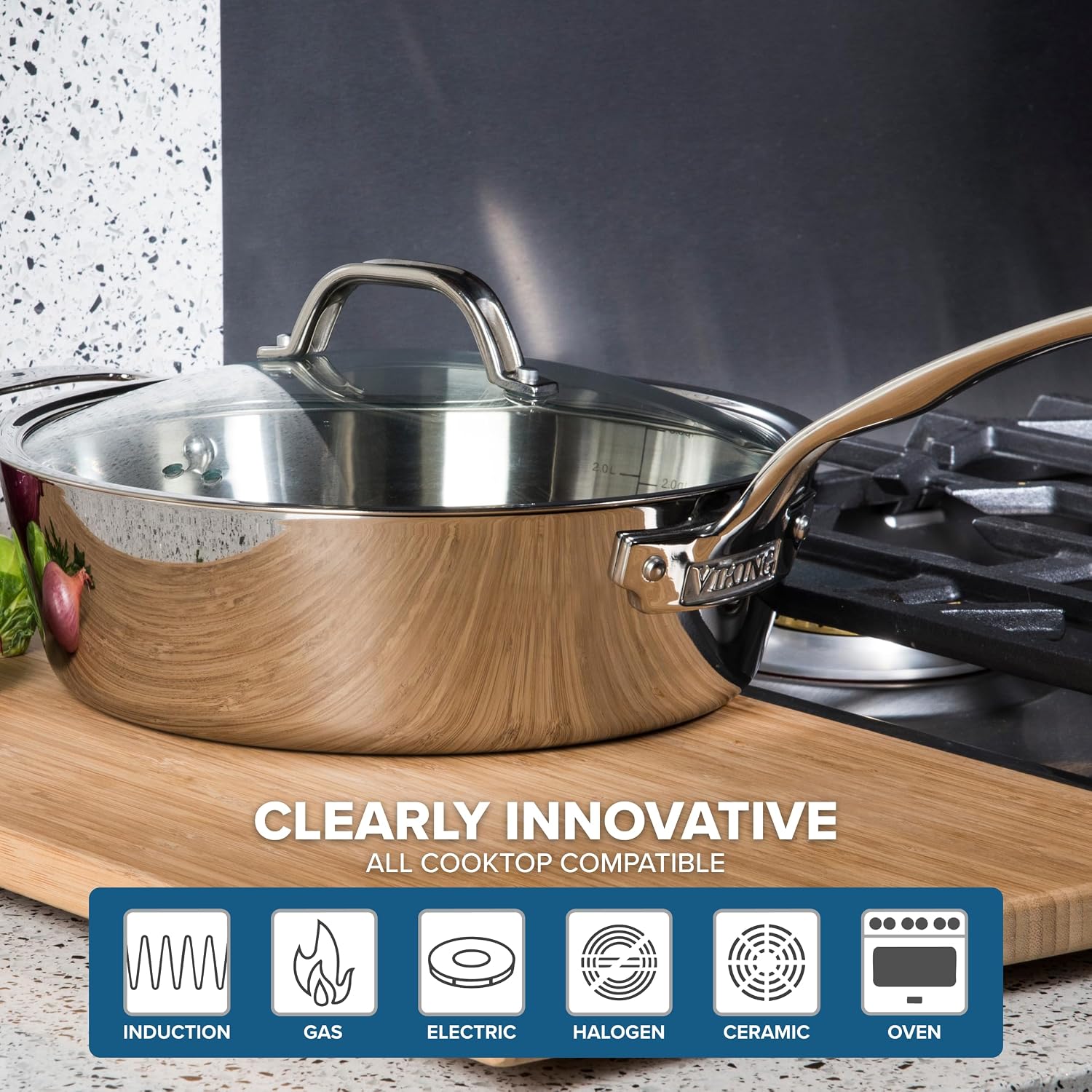 Viking Contemporary 3-Ply Pots and Pans Set, 10 Piece Stainless Steel Kitchen Cookware, Silver